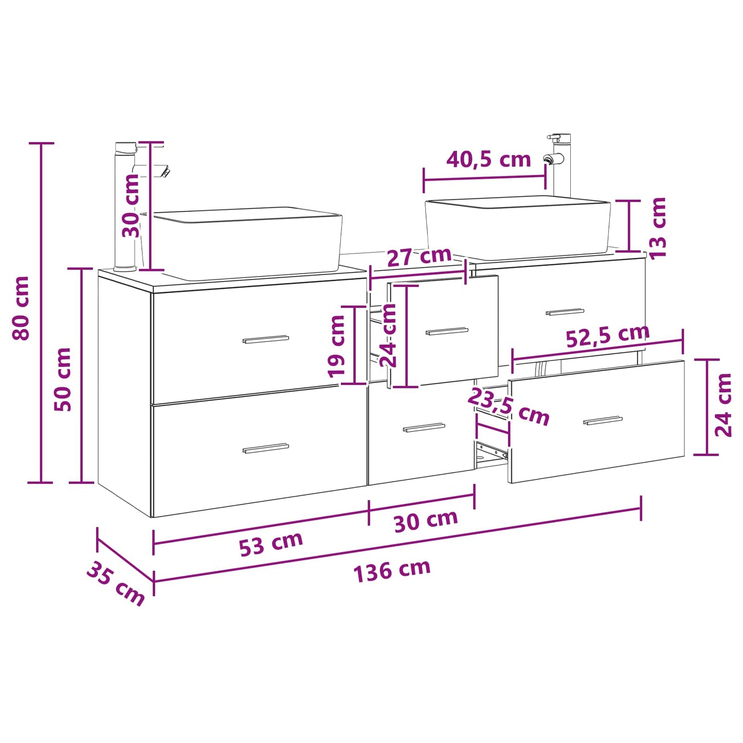 vidaXL Σετ Ντουλαπιών Μπάνιου 3 τμχ. Sonoma Δρυς 136 x 35 x 80 εκ.