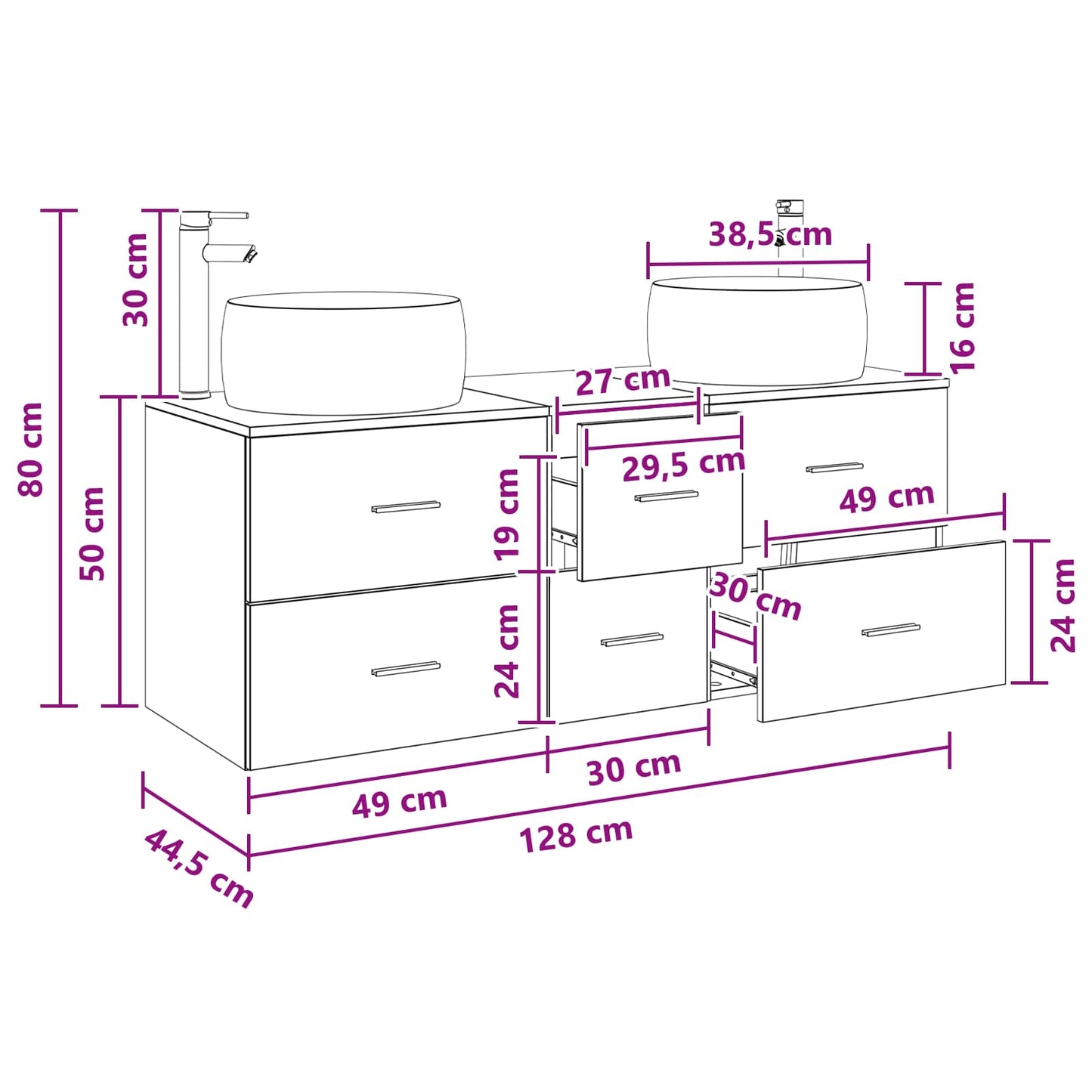 vidaXL Σετ Επίπλων Μπάνιου 3 τμχ. Sonoma Δρυς 49,5 x 44,5 x 66 εκ