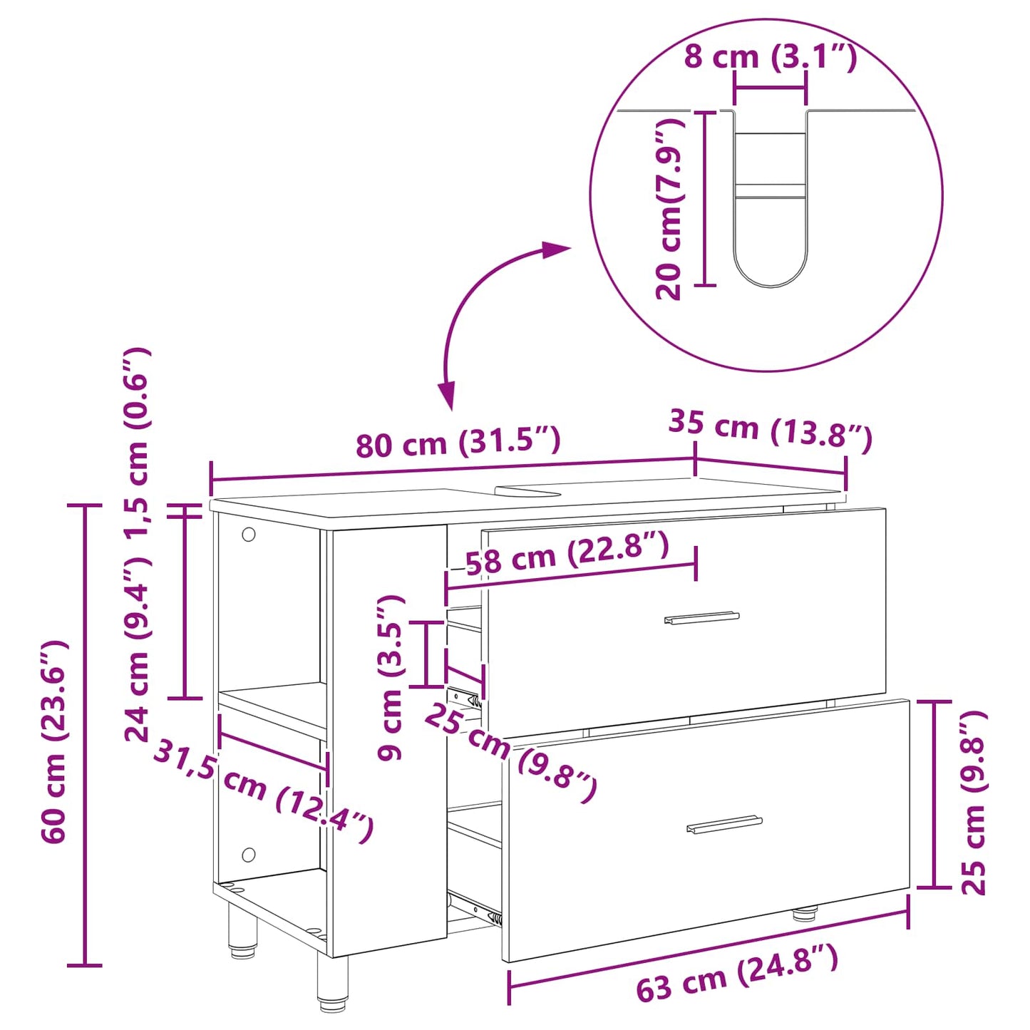 vidaXL Έπιπλο μπάνιου Γκρι Σκυροδέματος 80 x 35 x 60 cm