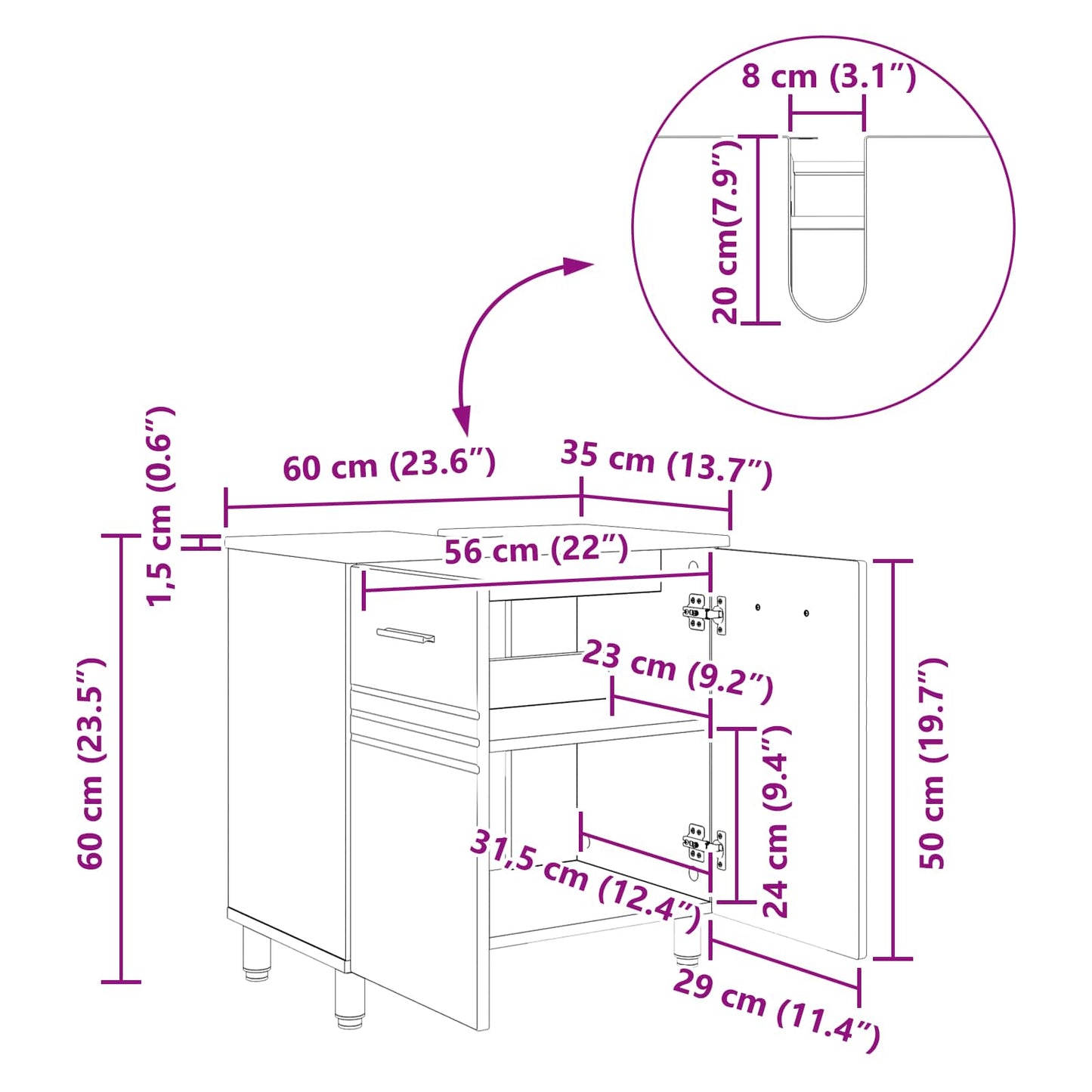 vidaXL Έπιπλο μπάνιου Λευκό 60 x 35 x 60 εκ. Επεξεργασμένο Ξύλο