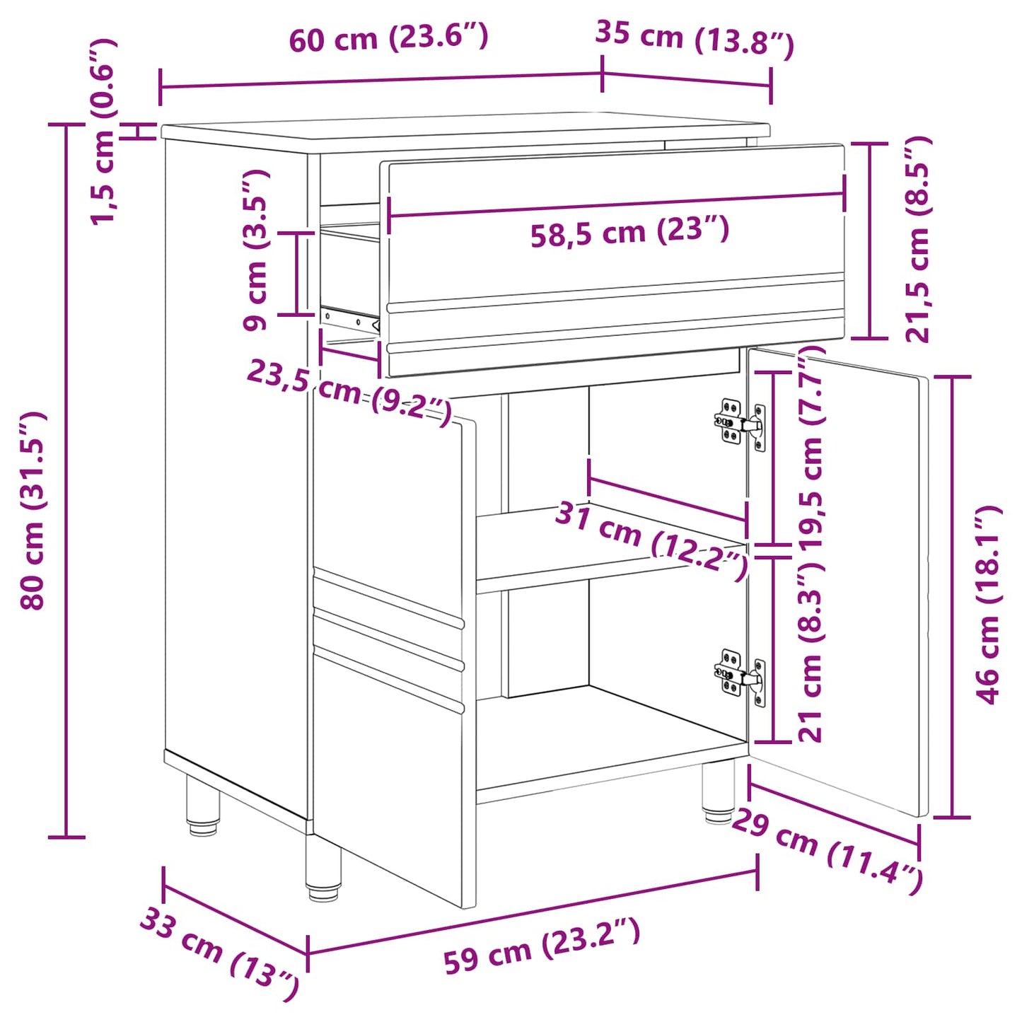 vidaXL Έπιπλο μπάνιου Γυαλιστερό Λευκό 60 x 35 x 80 εκ