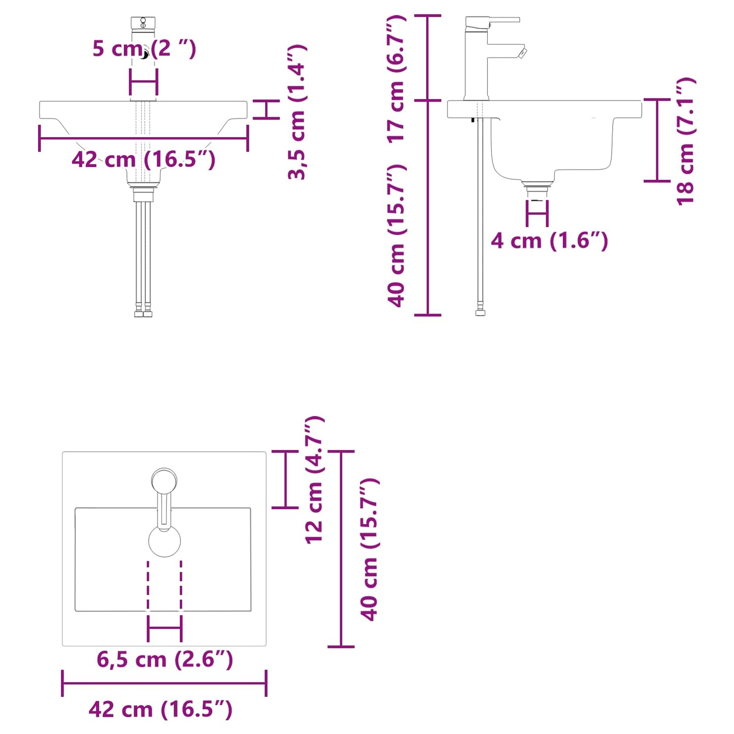 vidaXL Μονάδα μπάνιου με βρύση Μαύρη Δρυς 42 x 40 x 74,5 εκ