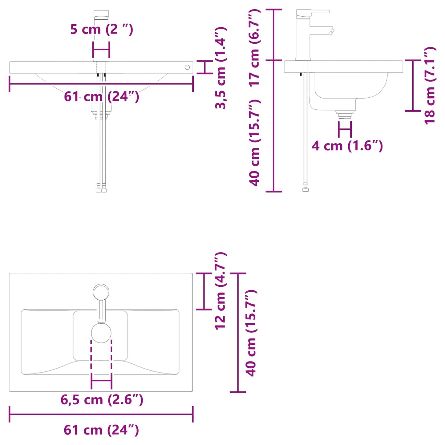 vidaXL Μονάδα μπάνιου με βρύση Sonoma Δρυς 61 x 40 x 74,5 εκ.