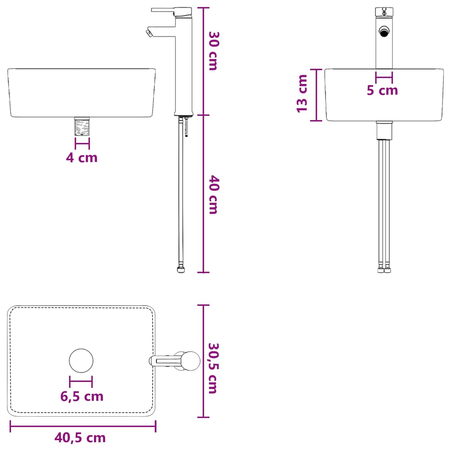 vidaXL Νιπτήρας Τοίχου Μαύρο 53 x 35 x 39 εκ Επεξεργασμένο Ξύλο