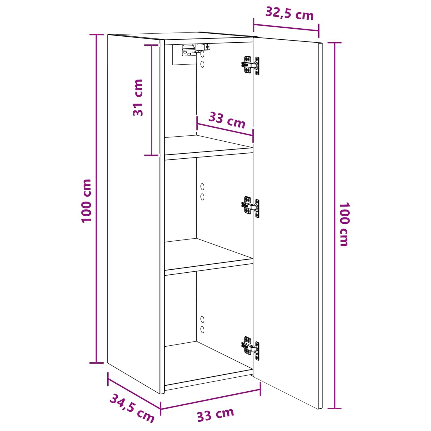 vidaXL Τοίχου Ντουλάπα Μπάνιου Γκρι Sonoma 33 x 34,5 x 100 εκ