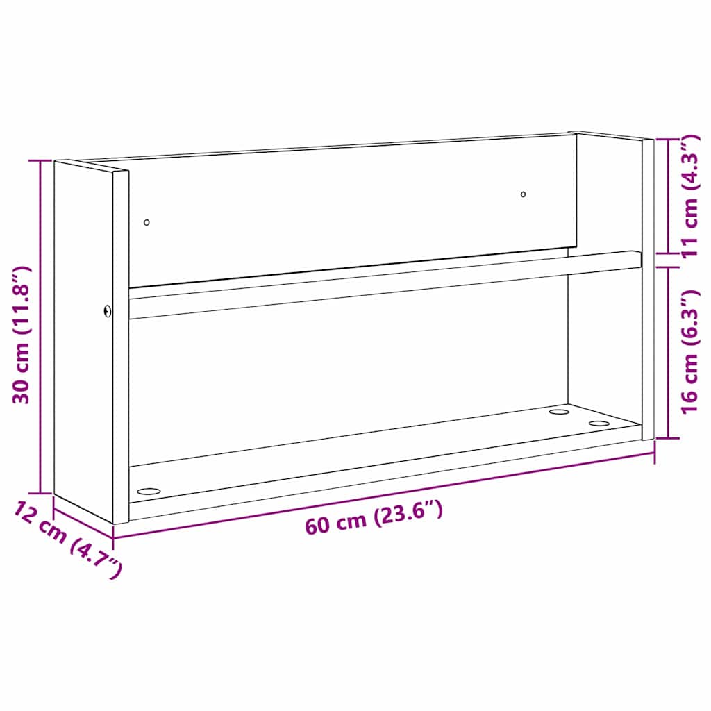 vidaXL Ράφι Περιοδικών Παλιό ξύλο 60 x 12 x 30 εκ Επεξεργασμένο ξύλο