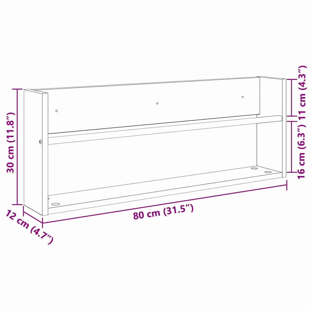 vidaXL Ράφι Περιοδικών Παλιό ξύλο 80 x 12 x 30 εκ Επεξεργασμένο ξύλο