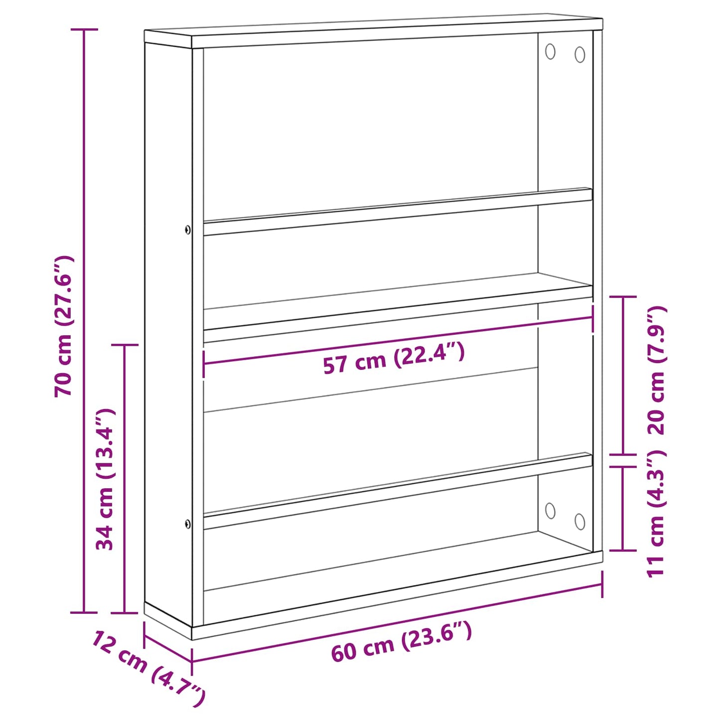 vidaXL Ράφι Περιοδικών Γκρι Sonoma 60 x 12 x 70 εκ Επεξεργασμένο Ξύλο