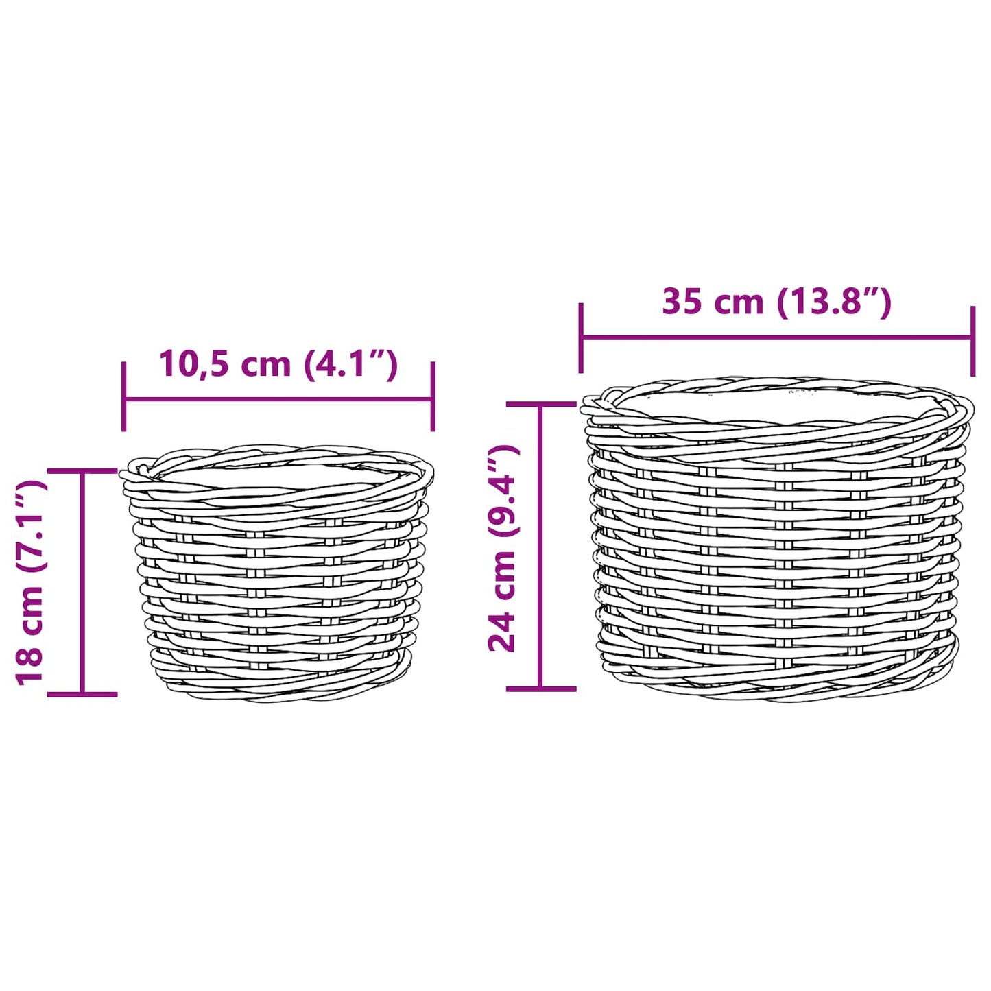 vidaXL Καλάθι Γλάστρας με αποθήκευση 2 pcs Καφέ Ρατάν Κούμπου