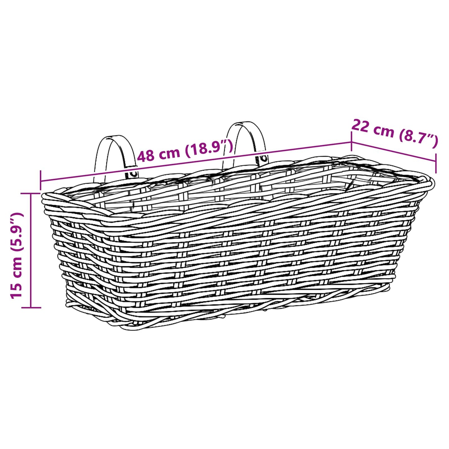 vidaXL Κρεμαστό Καλάθι Γλάστρας 2 pcs Γκρι 48 x 22 x 15 εκ.