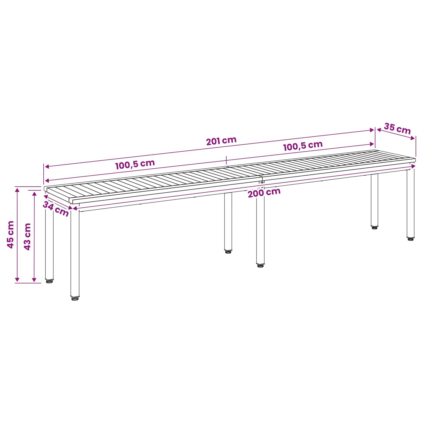 vidaXL Παγκάκι κήπου 201 x 35 x 45 εκ. Στερεό Ξύλο Ακακίας Ορθογώνιος