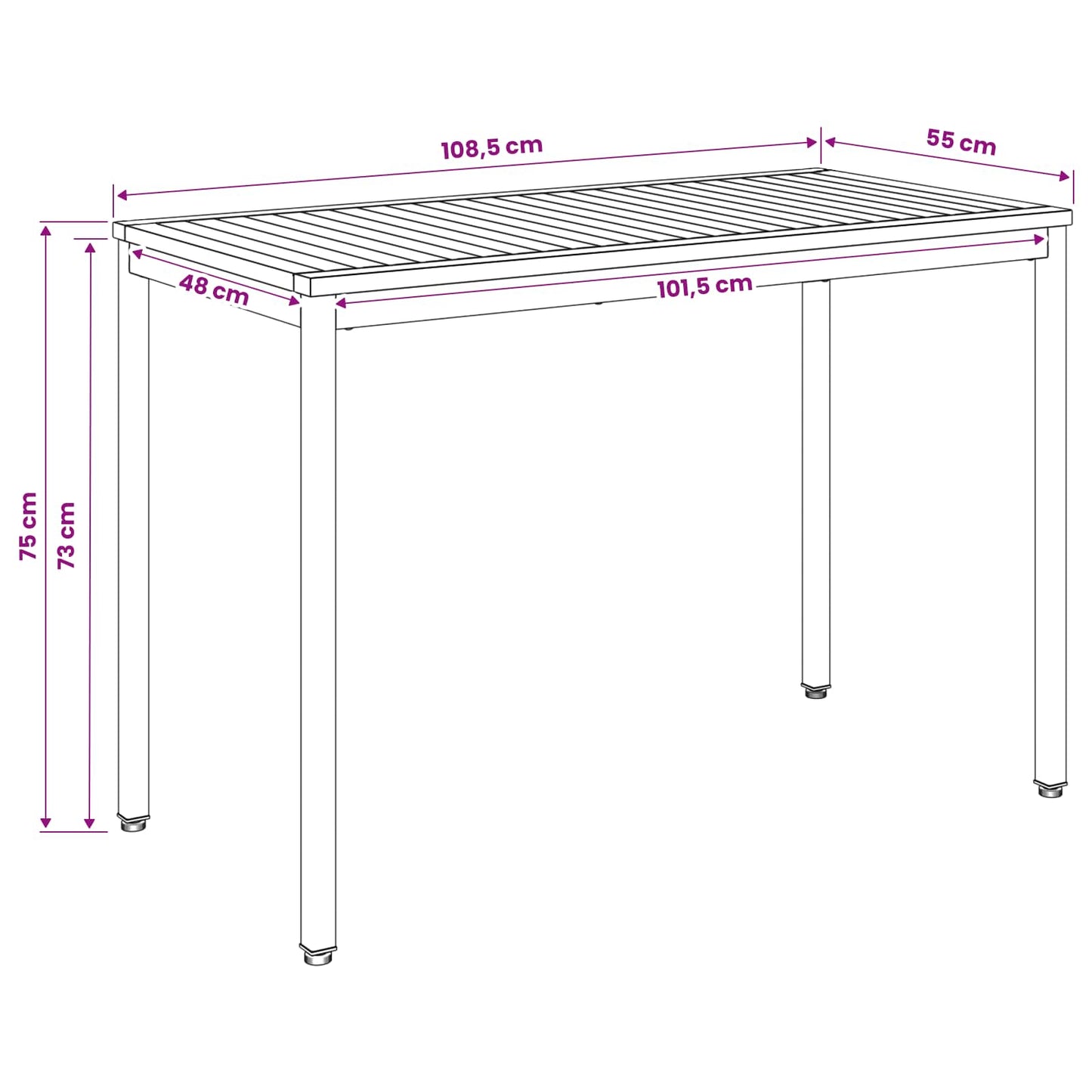 vidaXL Τραπέζι δείπνου κήπου Λευκό 108,5 x 55 x 75 εκ