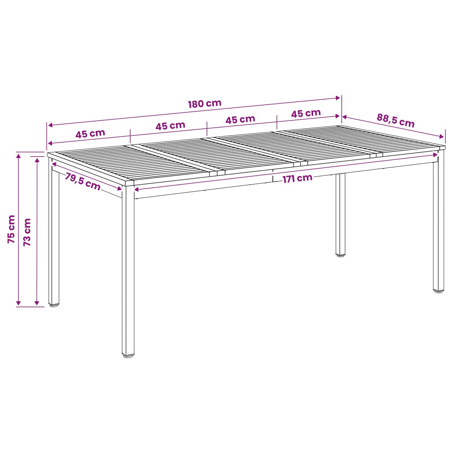 vidaXL Τραπέζι δείπνου κήπου Λευκό 180 x 88,5 x 75 εκ