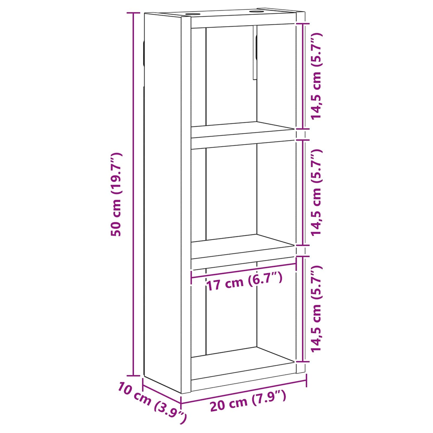 vidaXL Ντουλάπα τοίχου μπάνιου Μαύρη Δρυς 20 x 10 x 50 εκ