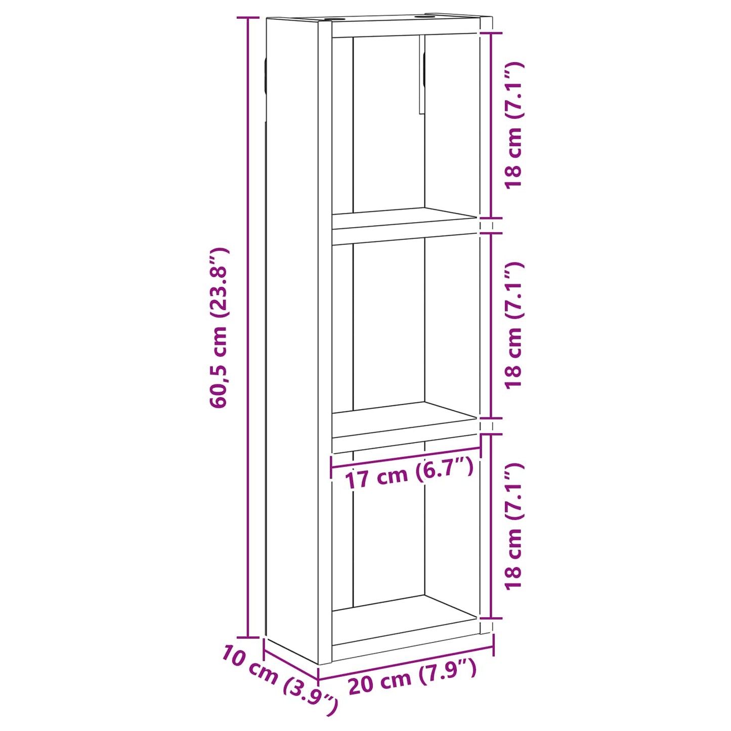vidaXL Ντουλάπα τοίχου μπάνιου Artisan Δρυς 20 x 10 x 60,5 εκ