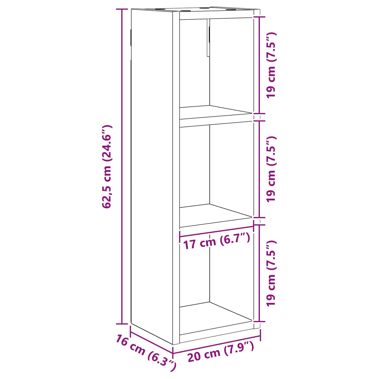 vidaXL Ντουλάπα τοίχου μπάνιου Μαύρη Δρυς 20 x 16 x 62,5 εκ.