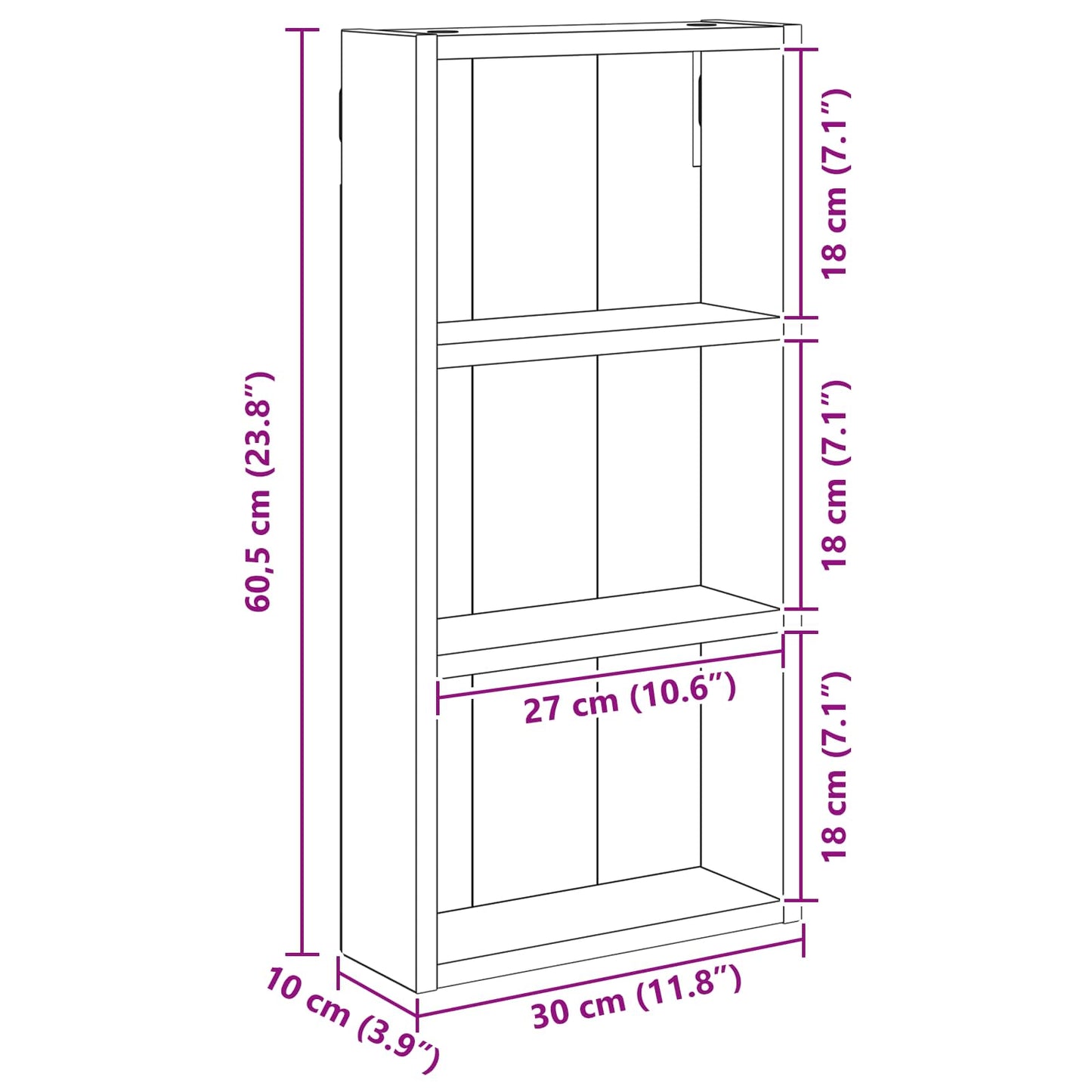 vidaXL Ντουλάπα τοίχου μπάνιου Γκρι Σονομά 30 x 10 x 60,5 εκ