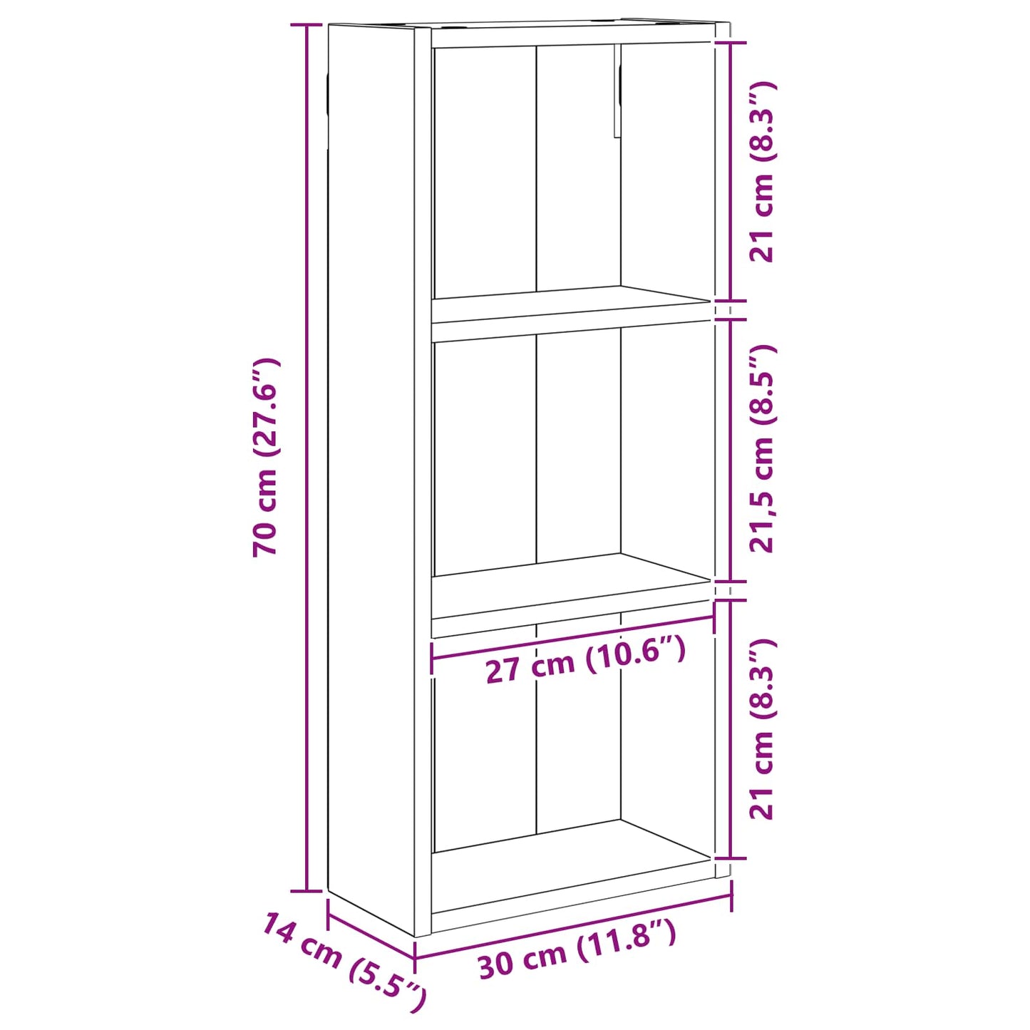 vidaXL Ντουλάπα τοίχου μπάνιου Παλιό ξύλο 30 x 14 x 70 εκ