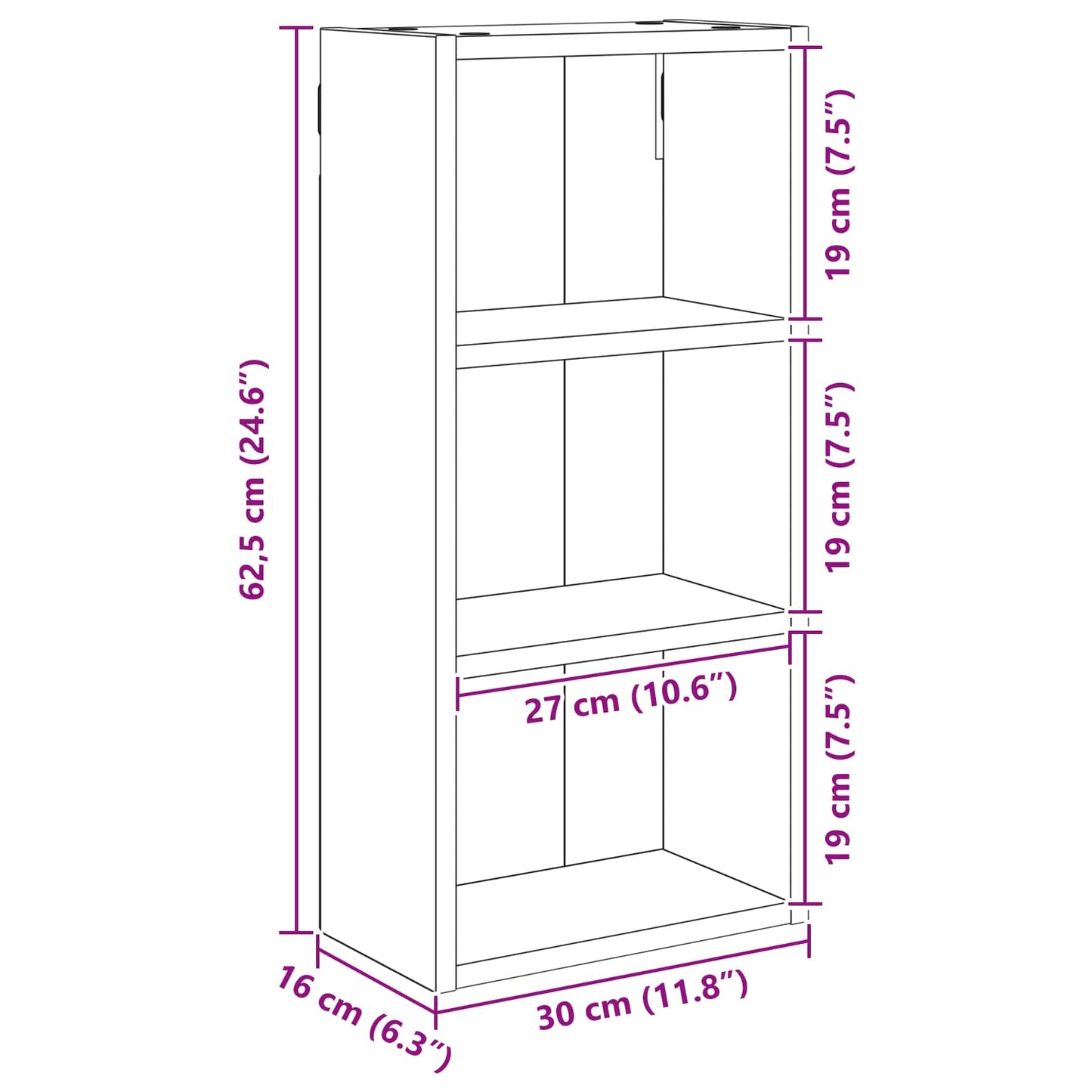 vidaXL Ντουλάπα τοίχου μπάνιου Παλιό ξύλο 30 x 16 x 62,5 εκ.