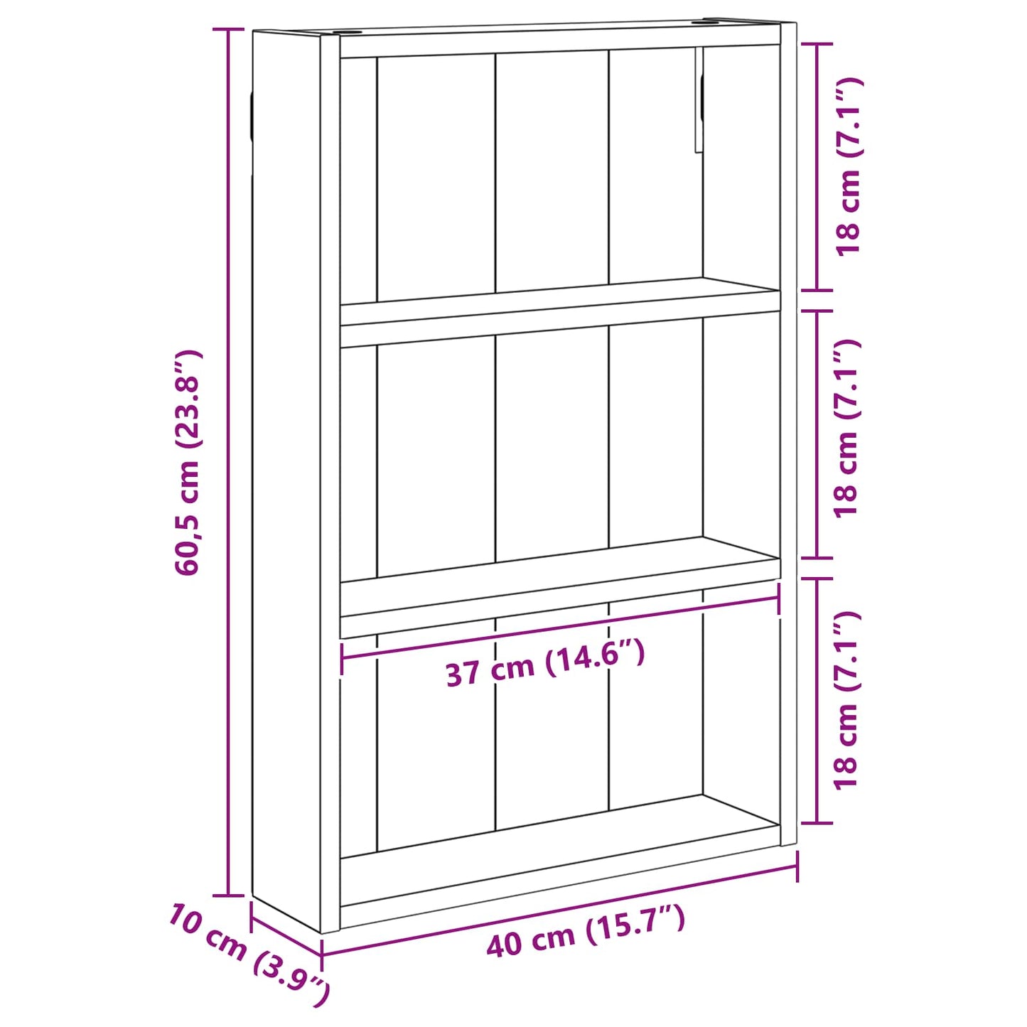 vidaXL Ντουλάπα τοίχου μπάνιου Λευκός 40 x 10 x 60,5 εκ