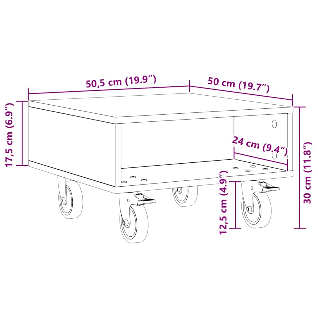 vidaXL Κομοδίνο με τροχούς Σκυρόδεμα Γκρι 50,5 x 50 x 30 εκ