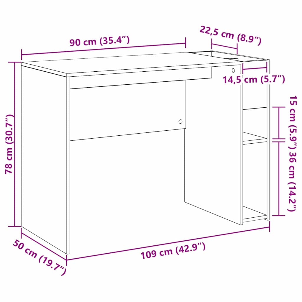 vidaXL Γραφείο Δρύς Sonoma Επεξεργασμένο Ξύλο 109 x 50 x 78 εκ