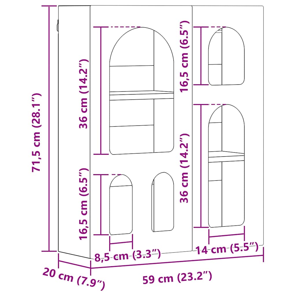 vidaXL Κρεμαστό ντουλάπι με ράφι Παλιό ξύλο 59 x 20 x 71.5 εκ