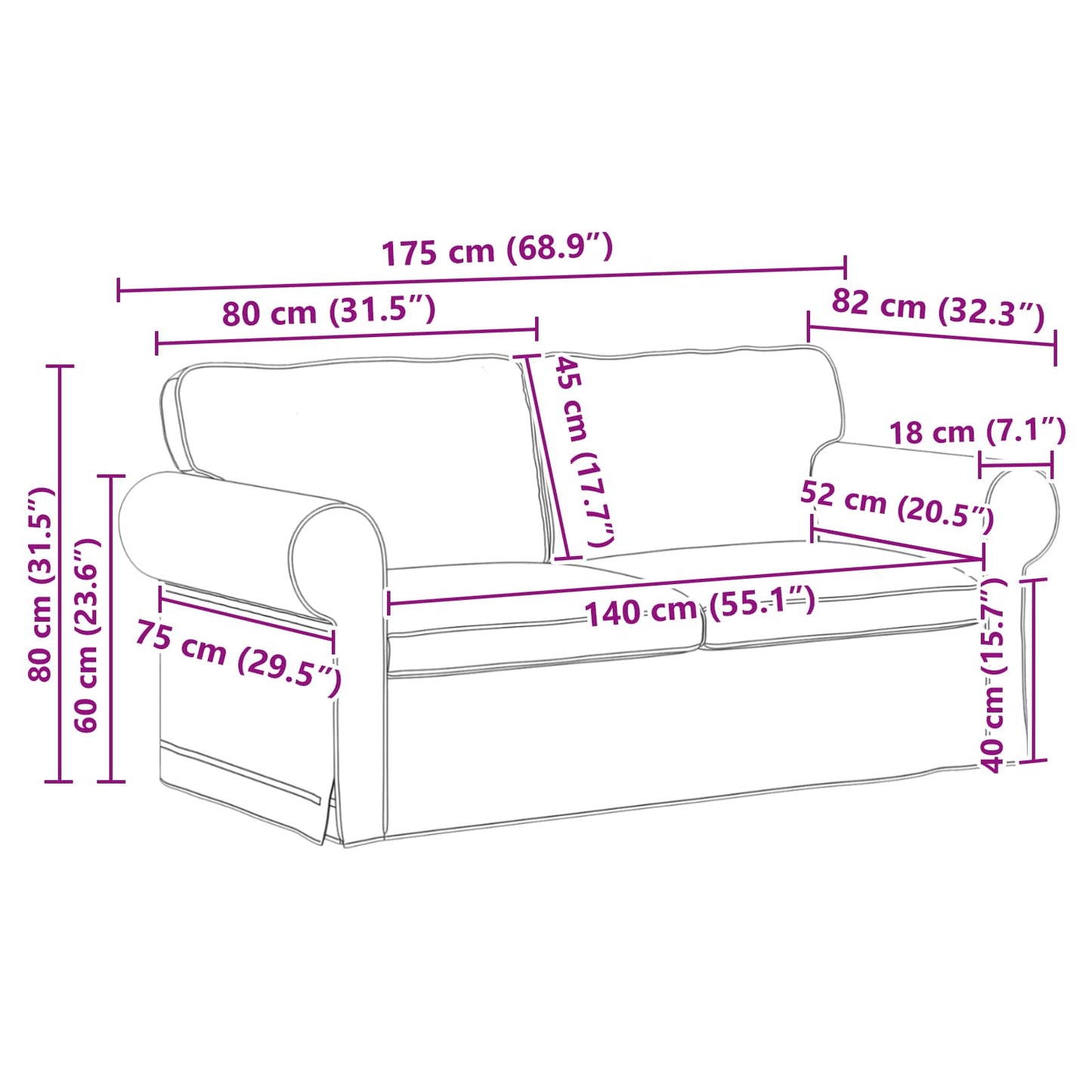 vidaXL Σετ Καναπέ 2 pcs Σκούρο Γκρι 175 x 82 x 80 εκ ύφασμα