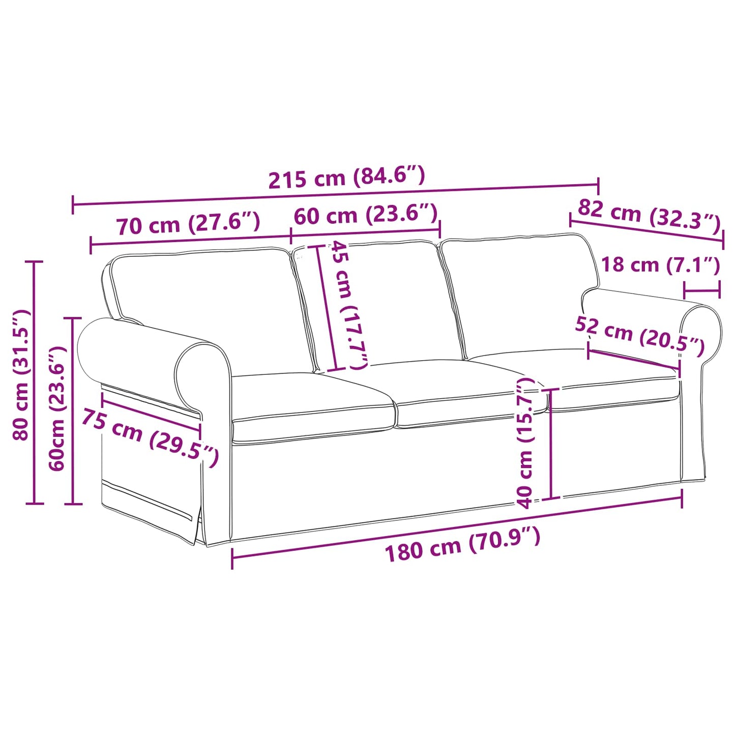 vidaXL Σετ Καναπέ 2 pcs Μαύρο 215 x 82 x 80 εκ ύφασμα