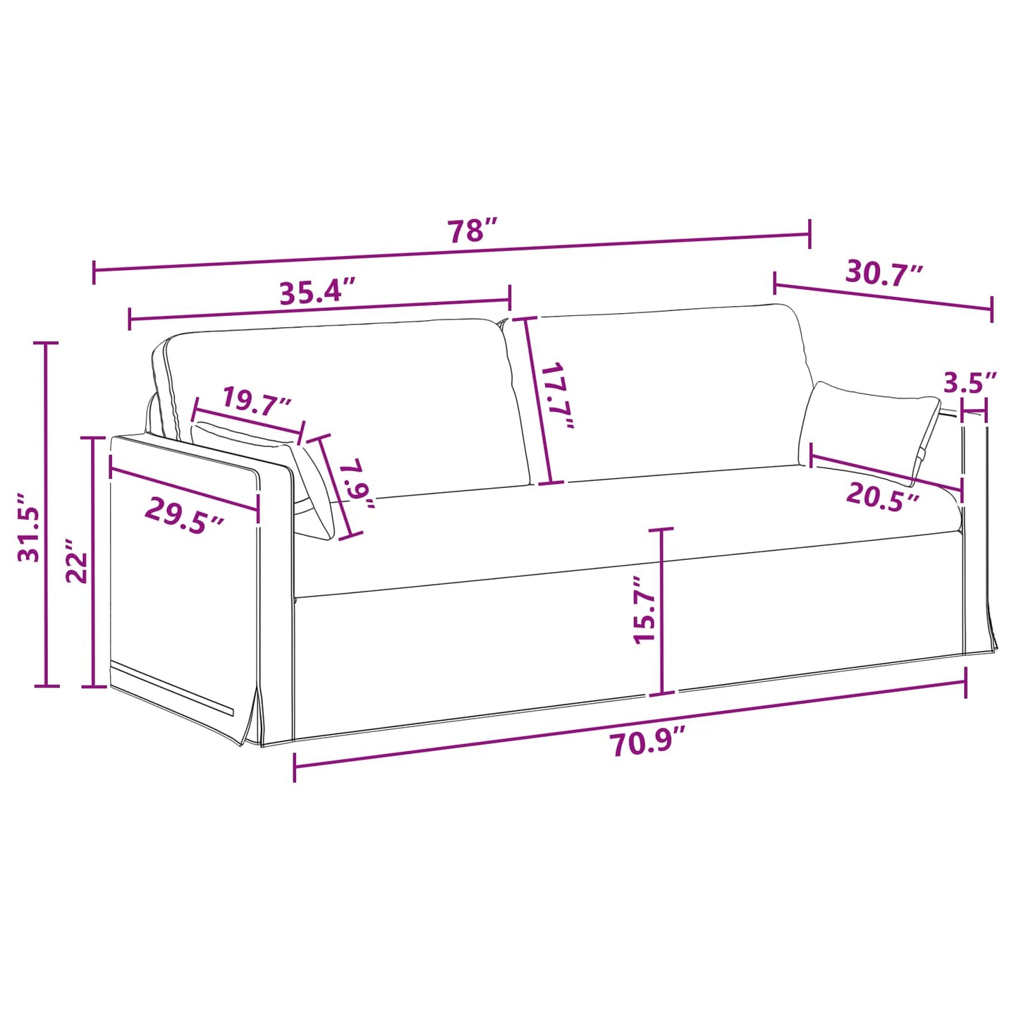 vidaXL Καναπές Σκούρο Γκρι 158 x 78 x 80 εκ ύφασμα