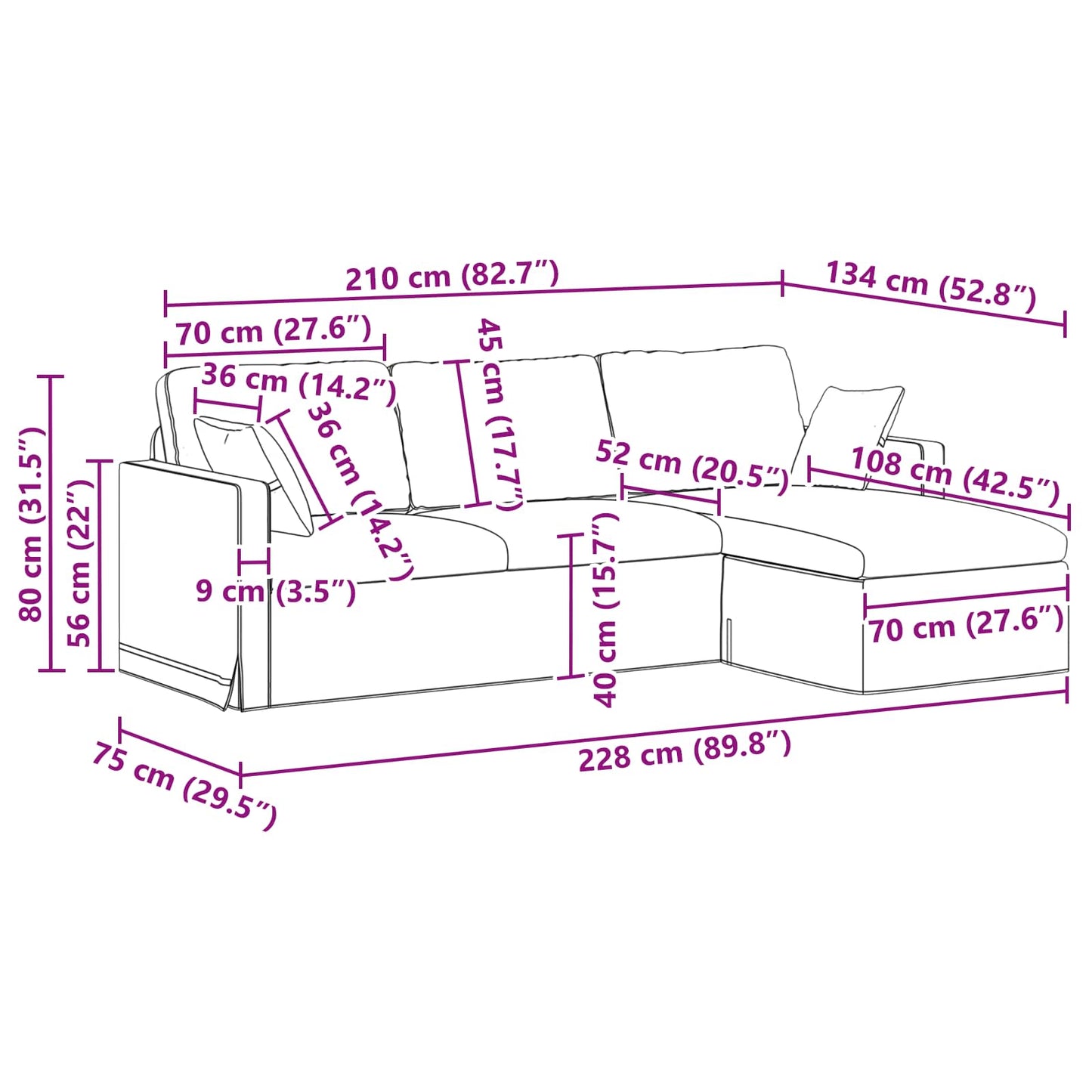 vidaXL Καναπές Κόκκινο 228 x 134 x 80 εκ Βελούδο