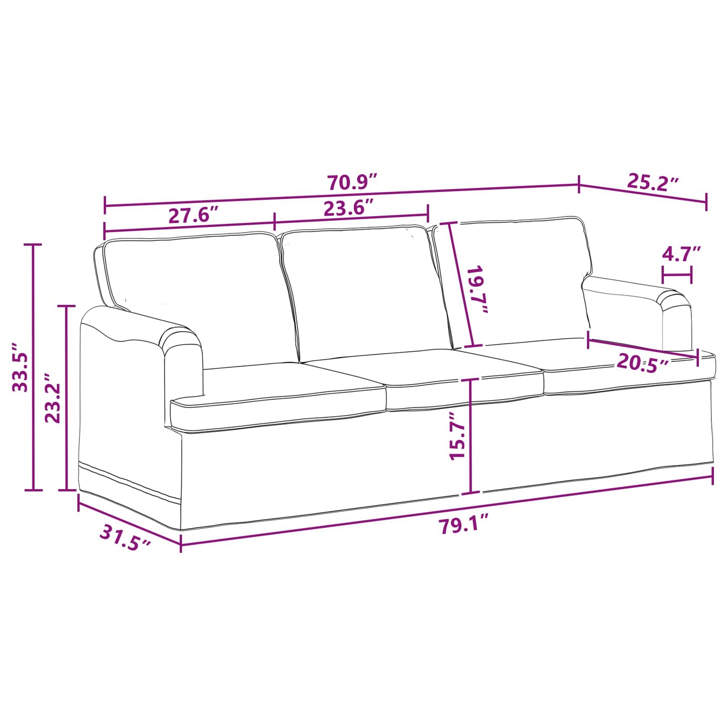 vidaXL Καναπές Σκούρο Γκρι 201 x 80 x 85 εκ ύφασμα