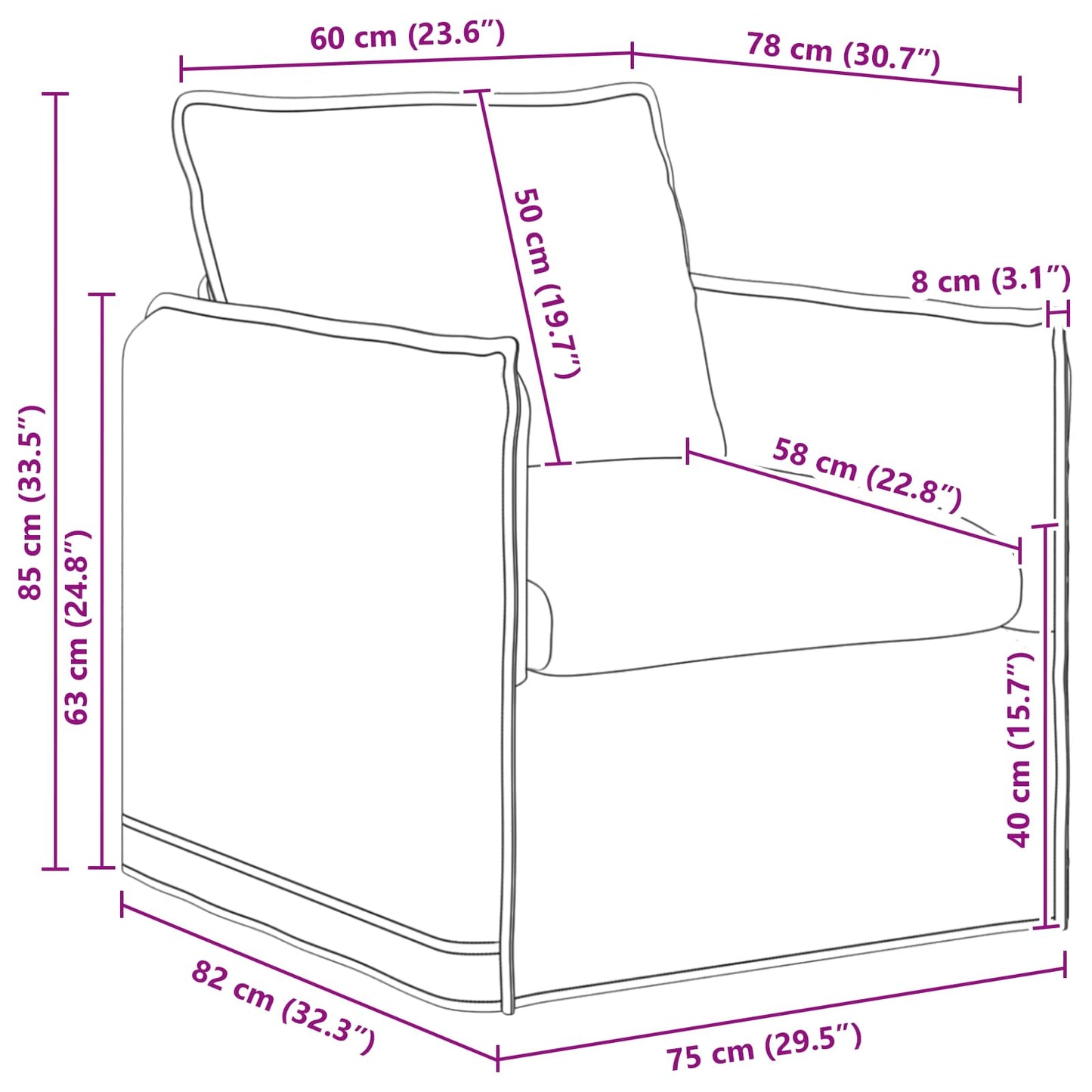vidaXL Καναπές Μαύρο 195 x 82 x 85 εκ ύφασμα