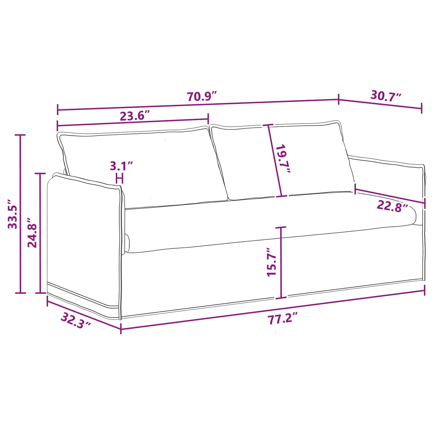 vidaXL Καναπές Σκούρο Γκρι 196 x 82 x 85 εκ ύφασμα