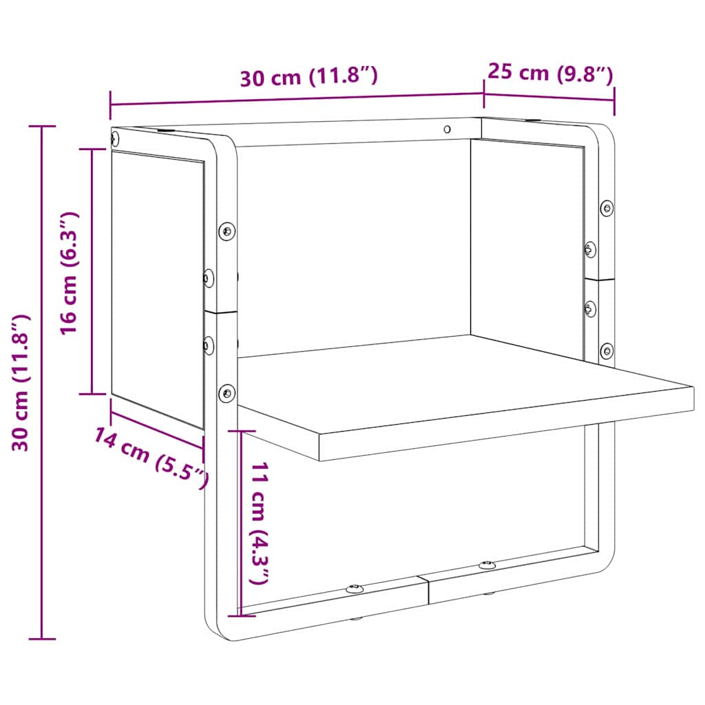 vidaXL Ράφι Τοίχου Μαύρη Οξυά 30 x 25 x 30 cm Επεξεργασμένο ξύλο