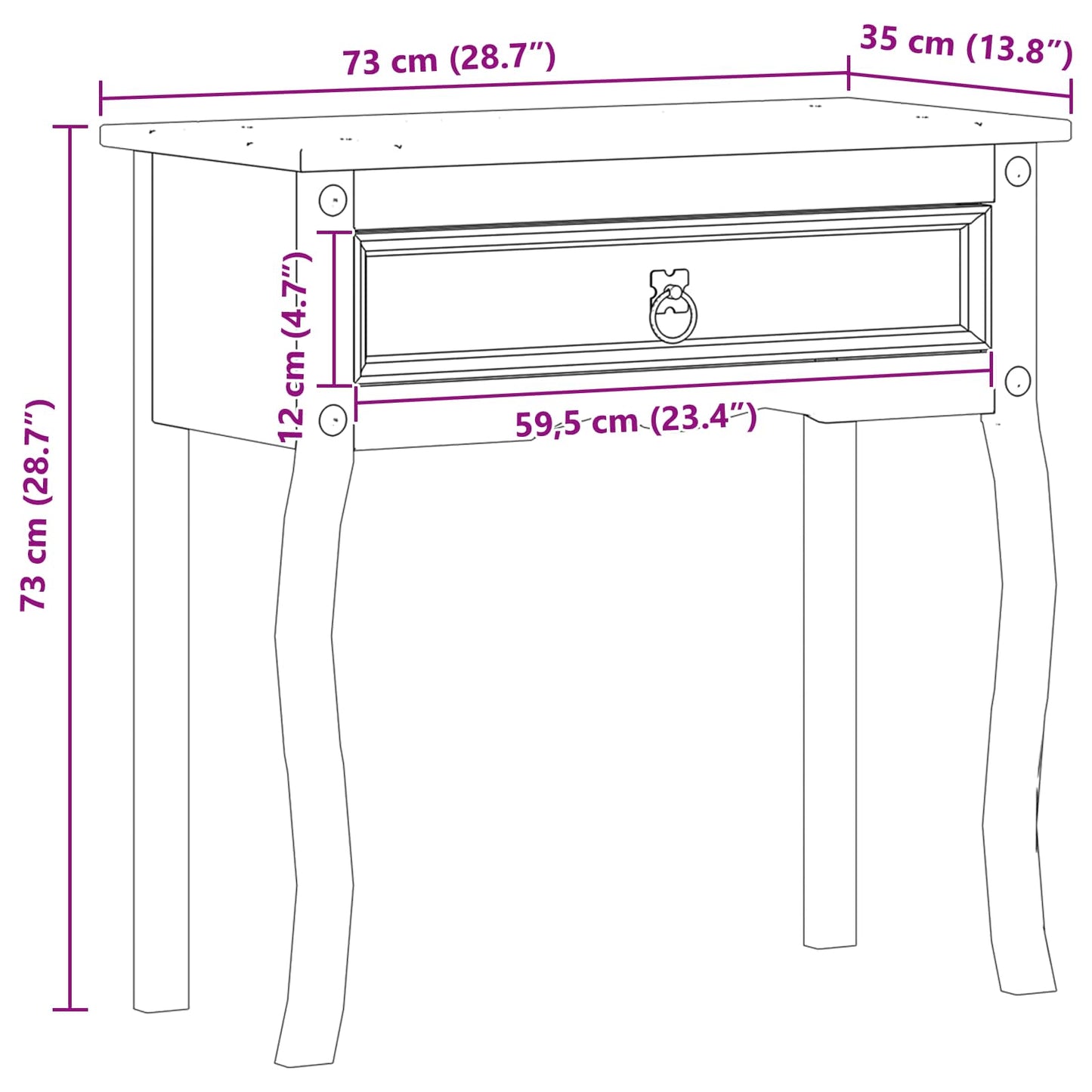 vidaXL Κονσόλα με συρτάρι Λευκό 73 x 35 x 73 εκ Στερεά ξυλεία πεύκου