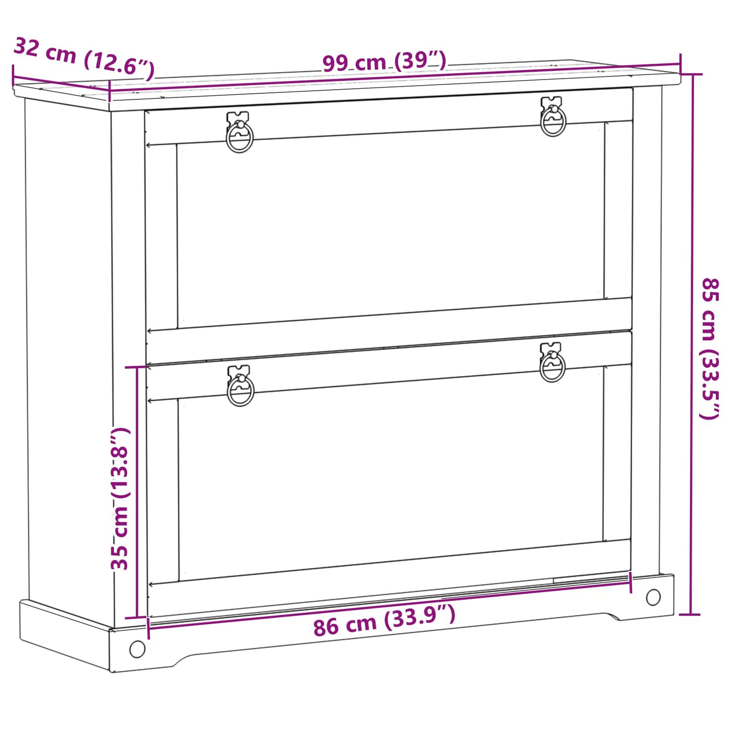vidaXL Ντουλάπα Παπουτσιών με ράφι Corona Λευκό 99 x 32 x 85 εκ.