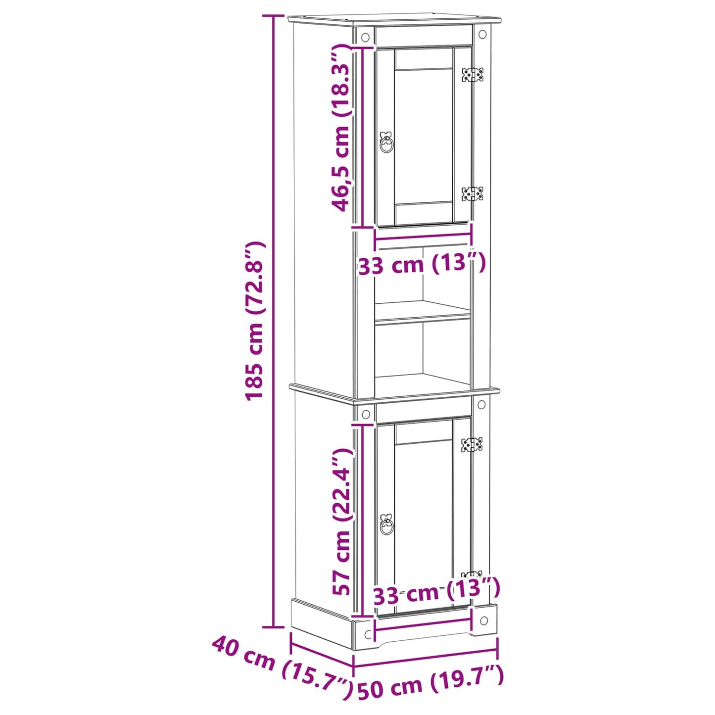 vidaXL Ντουλάπι Μπάνιου Λευκό 50 x 40 x 185 εκ. Στερεά ξυλεία πεύκου