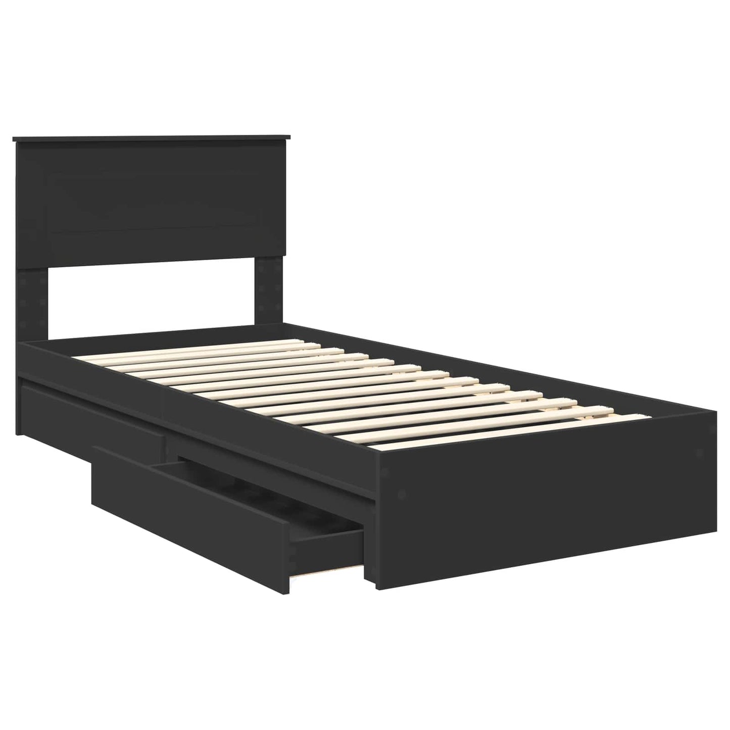 vidaXL Κρεβάτι Αποθήκης Μαύρο 90 x 190 cm Επεξεργασμένο Ξύλο