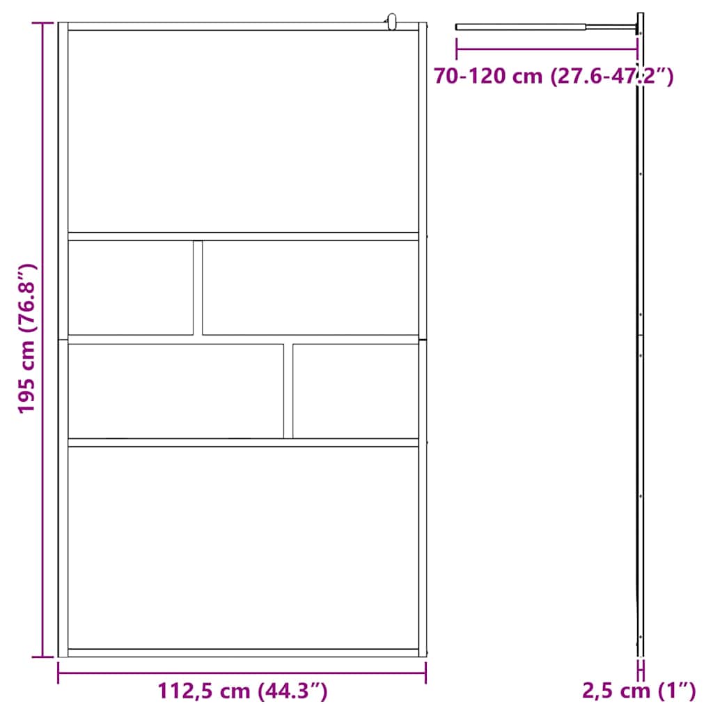 vidaXL Τοίχος Ντους Walk-in Μαύρο 115 x 195 x 0,5 εκ.
