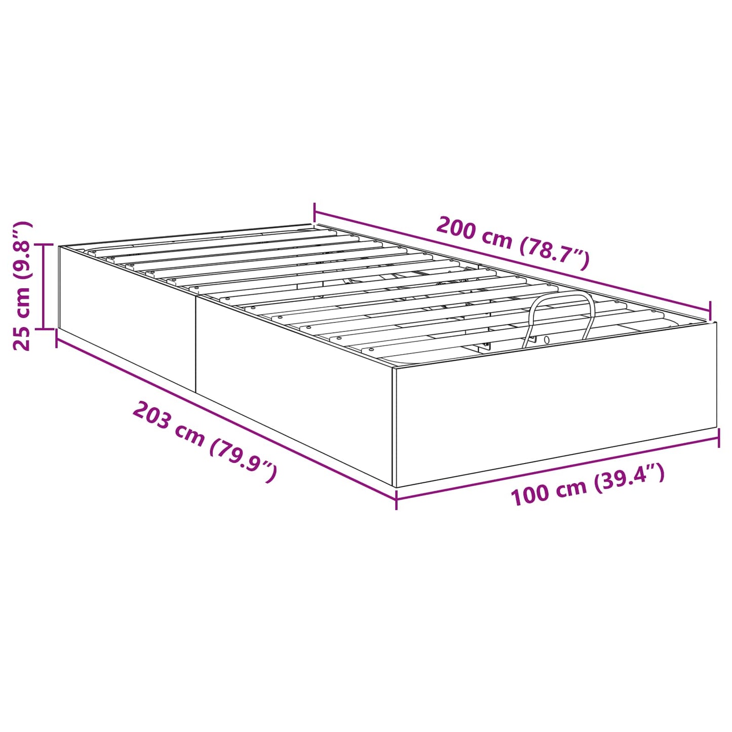 vidaXL Κρεβάτι Οθωμανικού Τύπου Μαύρη Δρυς 100 x 200 cm