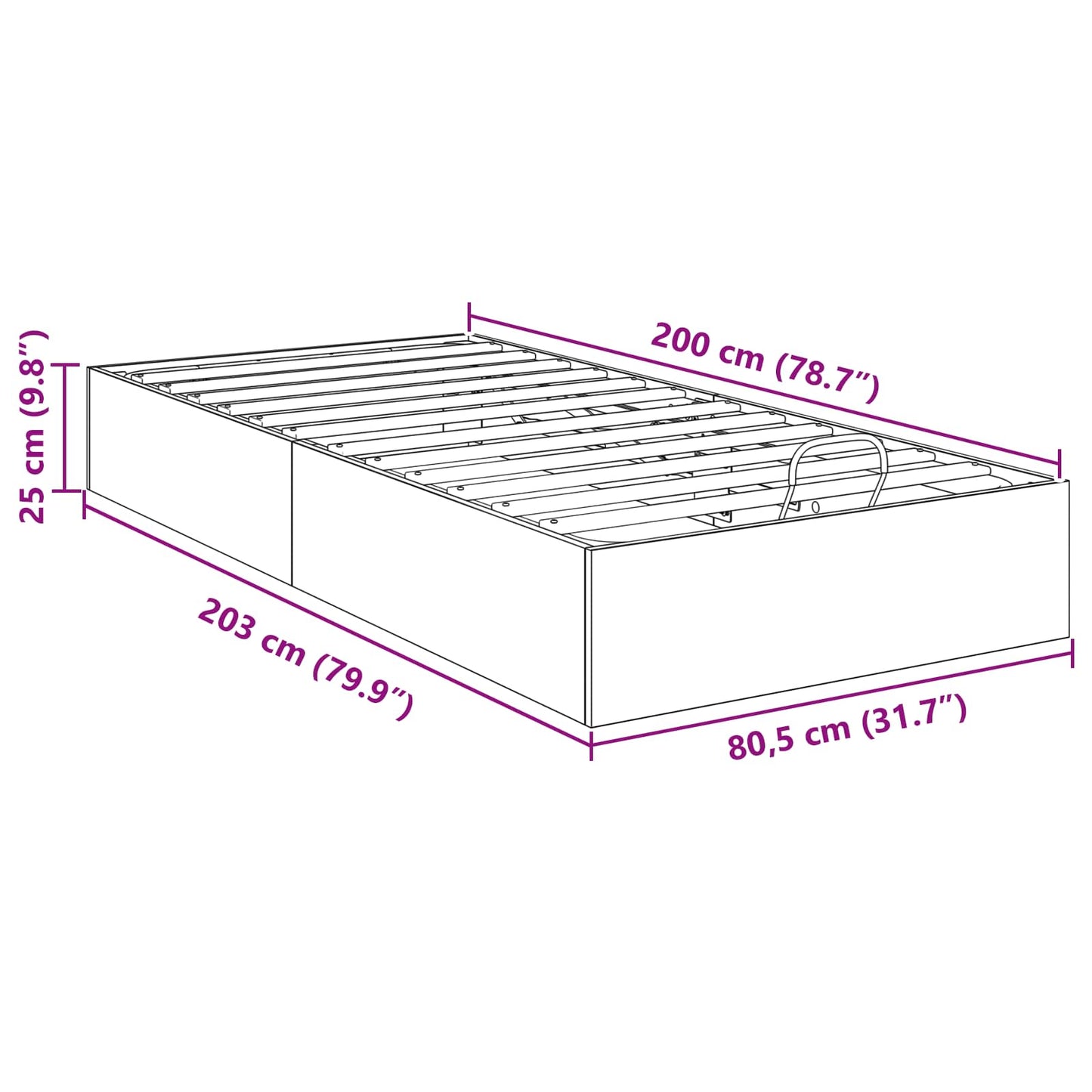 vidaXL Κρεβάτι Οθωμανικού Τύπου με αποθήκευση Μαύρη Οξυά 80,5 x 200 εκ