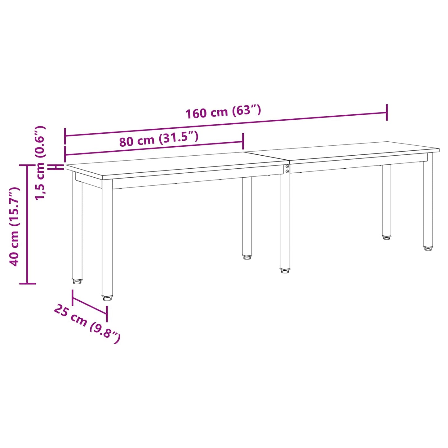 vidaXL παγκάκι Σονόμα 160 x 35 x 45 cm Επεξεργασμένο ξύλο