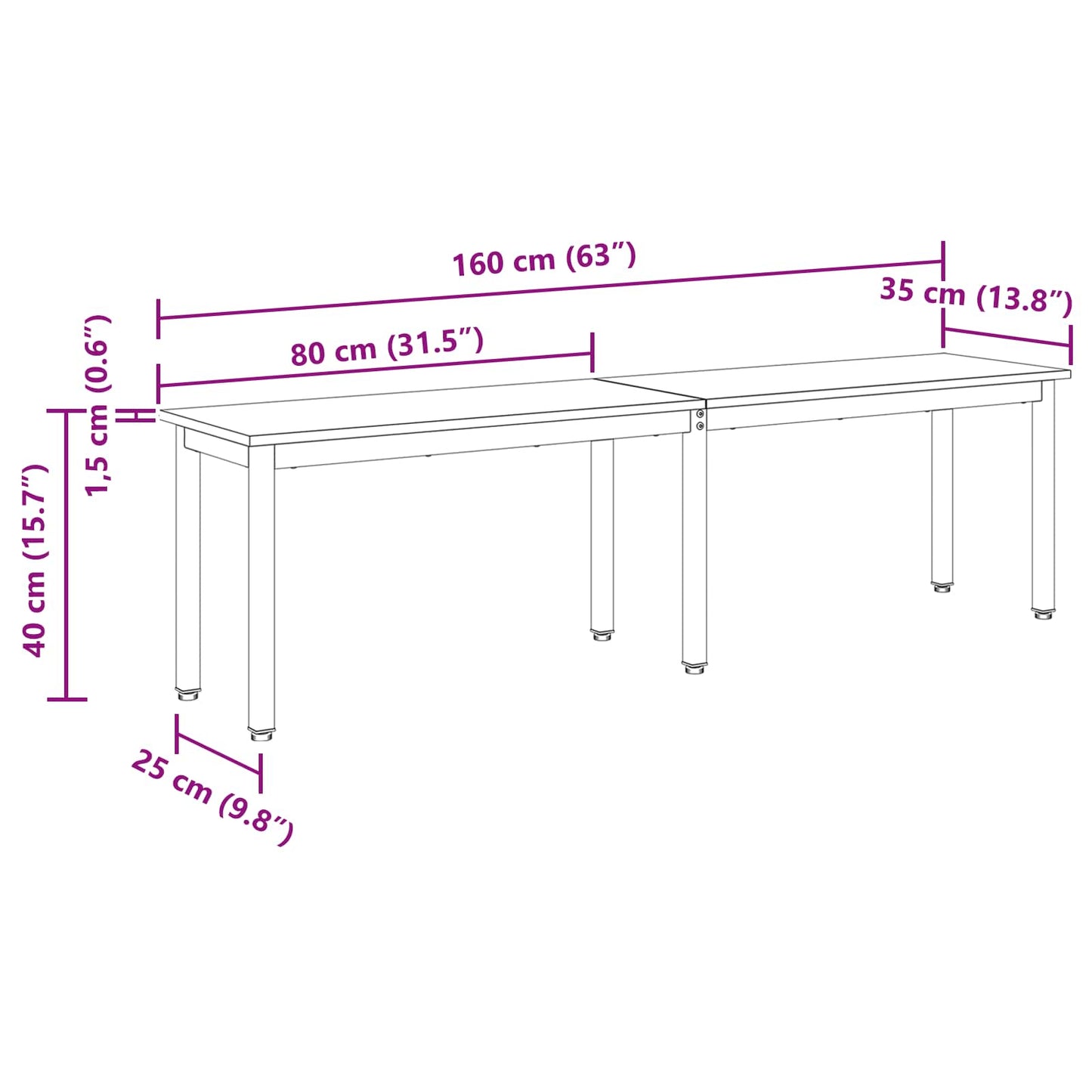 vidaXL παγκάκι Artisan Δρυς 160 x 35 x 45 cm Επεξεργασμένο Ξύλο