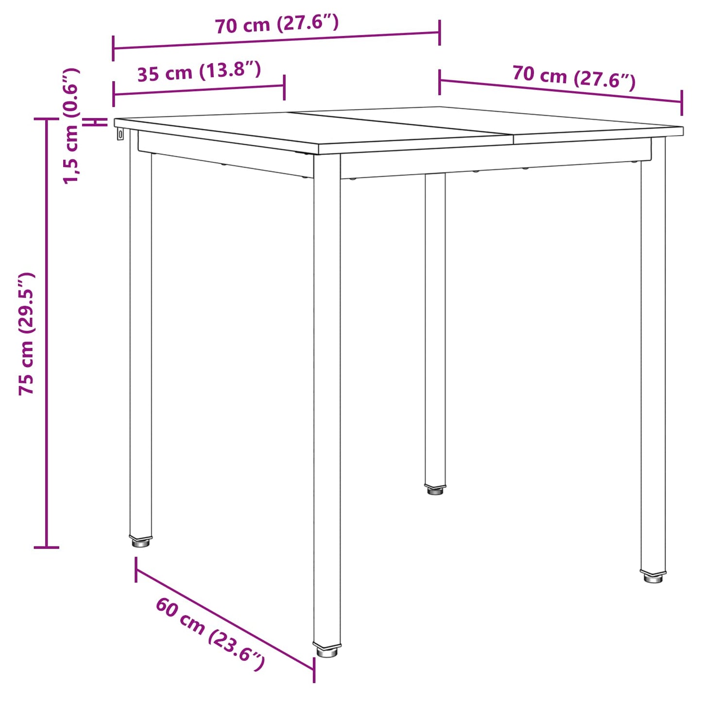 vidaXL Τραπεζαρίες 70 x 70 x 75 cm ΜΕΤΑΛΛΟ τετράγωνο