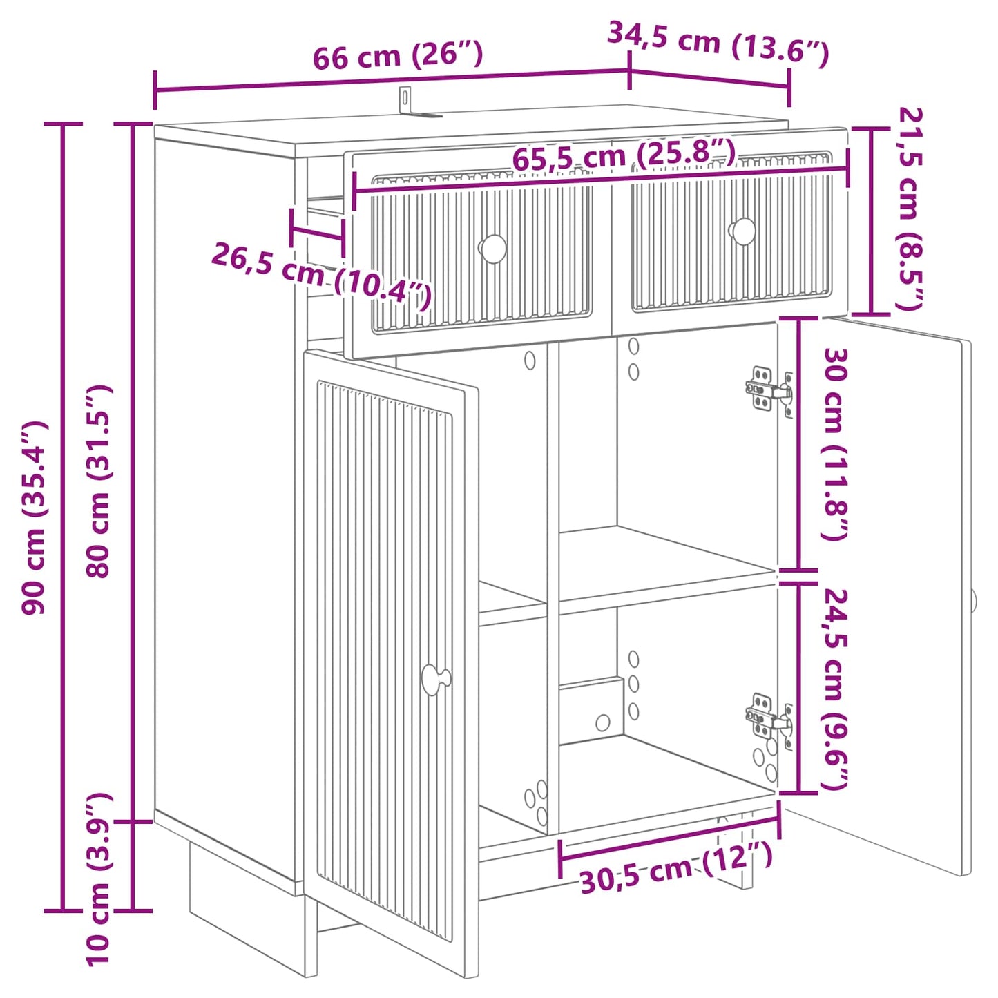 vidaXL Πλαϊνό γραφείο Γκρι Sonoma 66 x 34,5 x 90 εκ Επεξεργασμένο Ξύλο