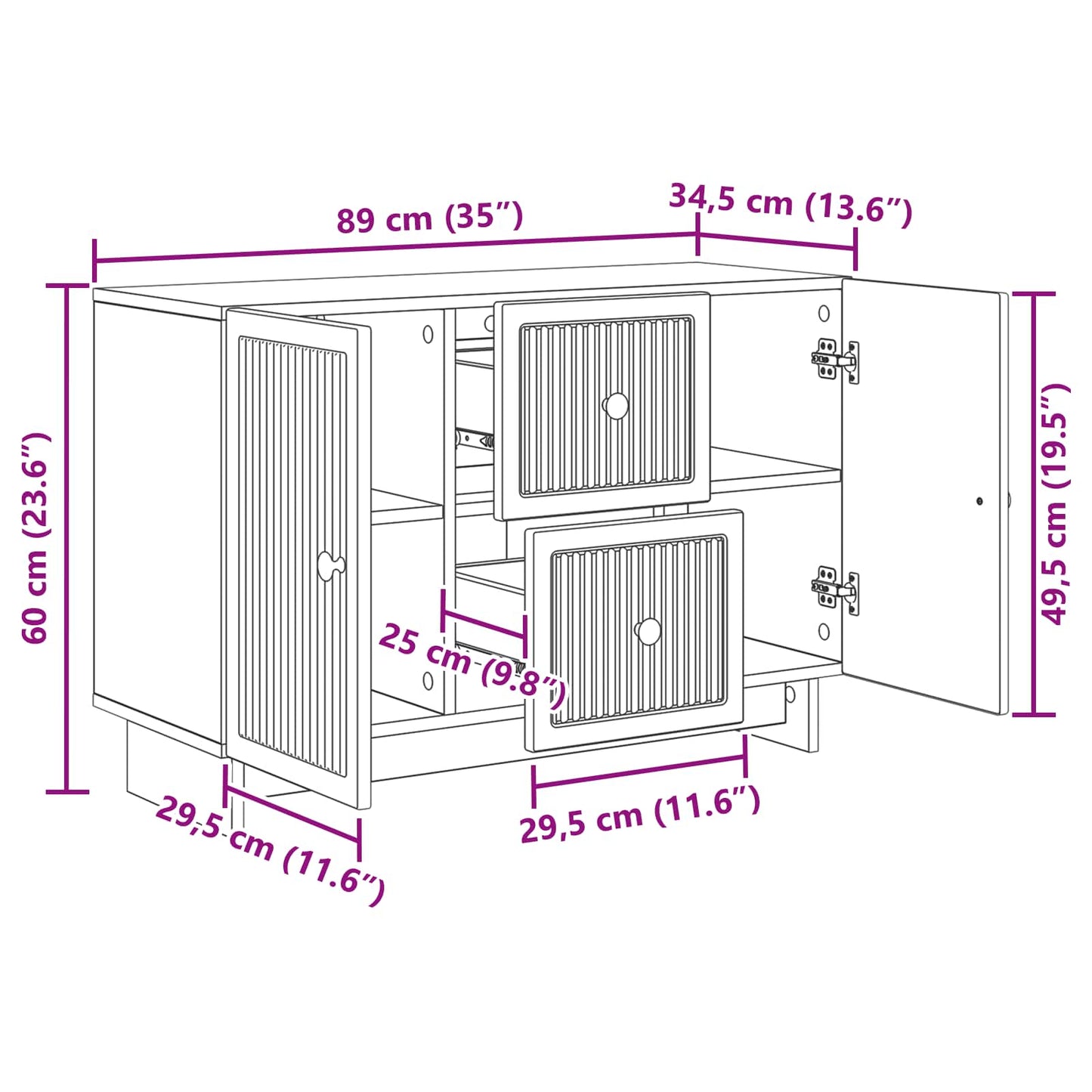 vidaXL Πλαϊνό γραφείο Καπνισμένο Ξύλο Δρυός 89 x 34,5 x 60 εκ.