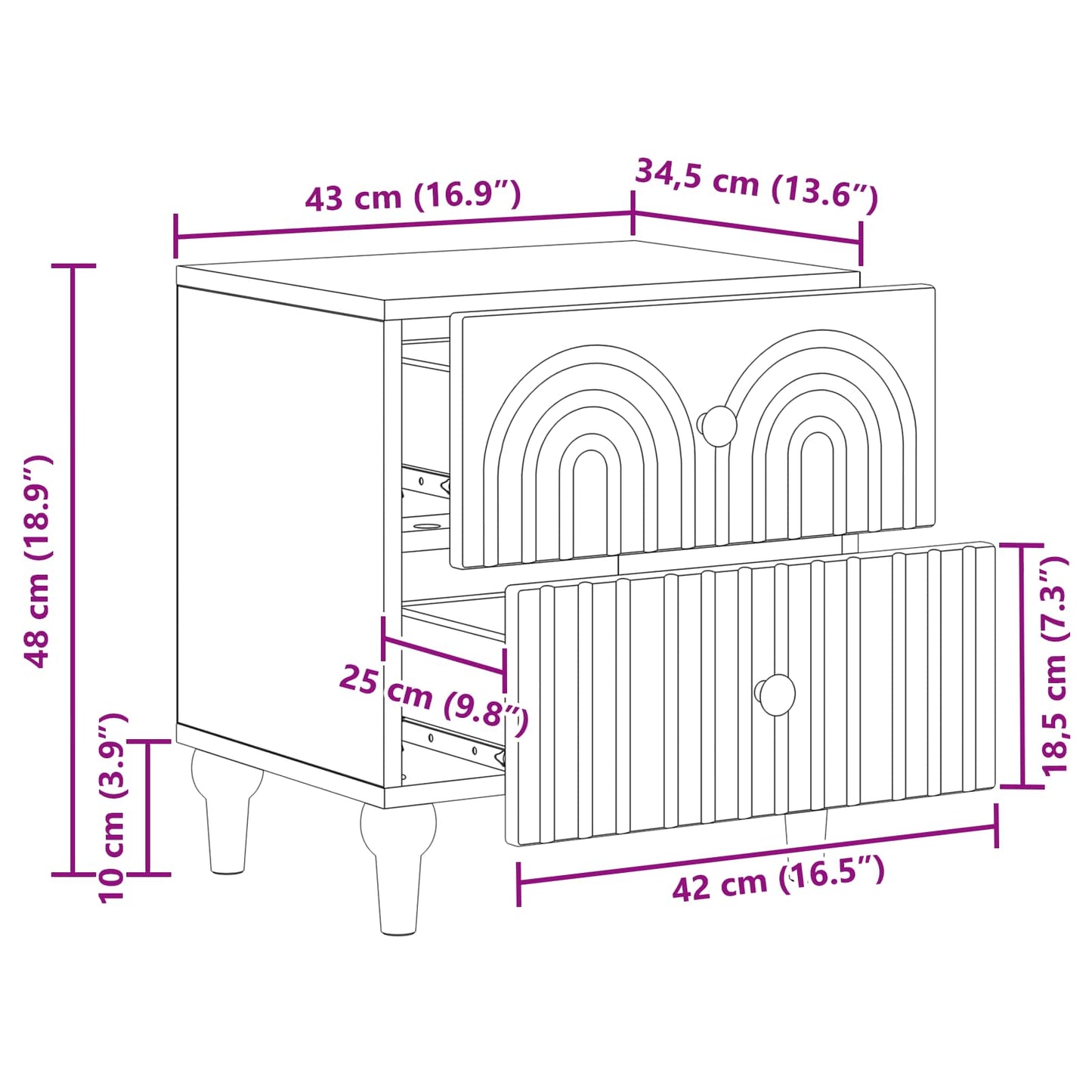 vidaXL Κομοδίνο Γκρι Σκυροδέματος 43 x 34,5 x 48 εκ Επεξεργασμένο Ξύλο