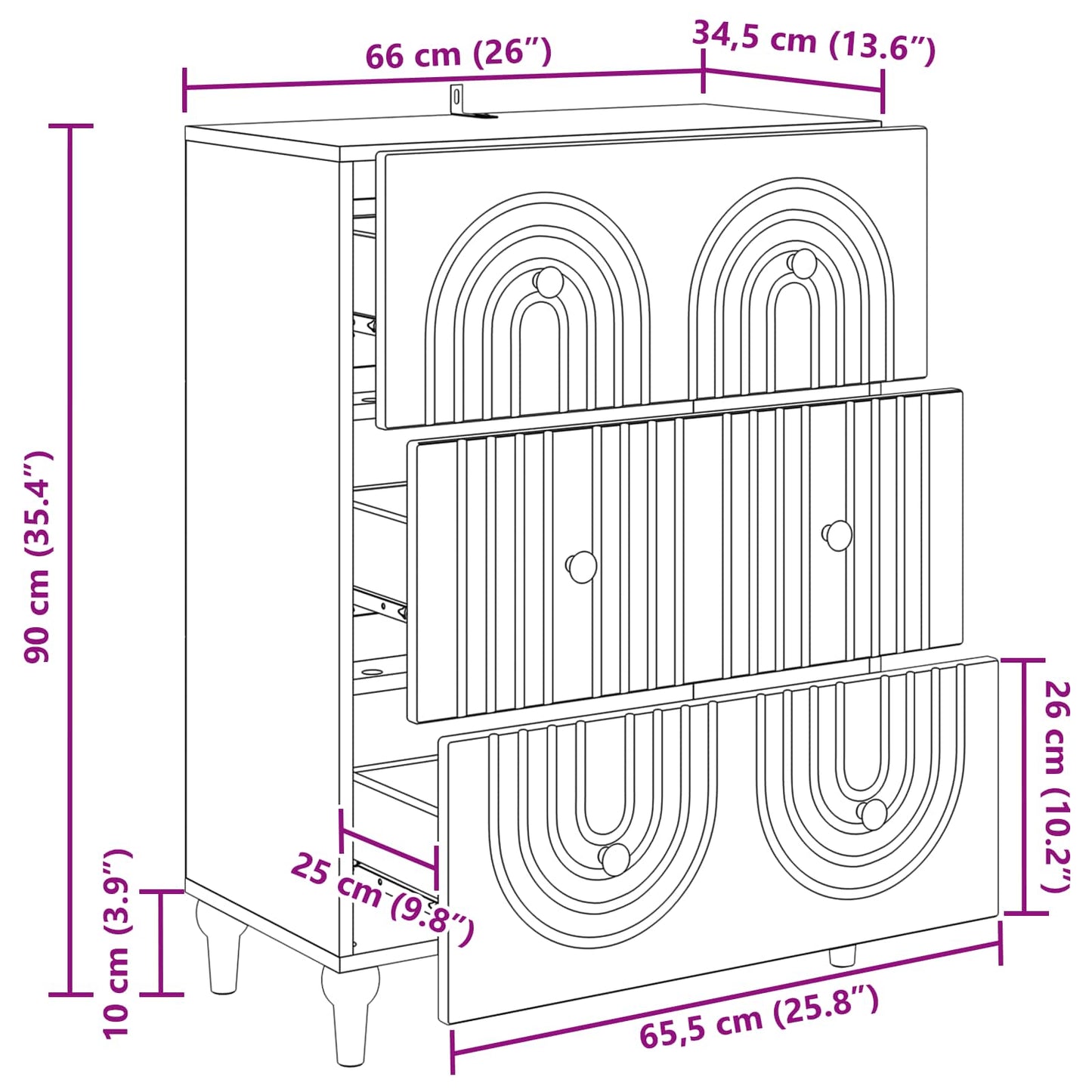 vidaXL Ντουλάπι με Συρτάρια Sonoma Δρυς 66 x 34,5 x 90 εκ
