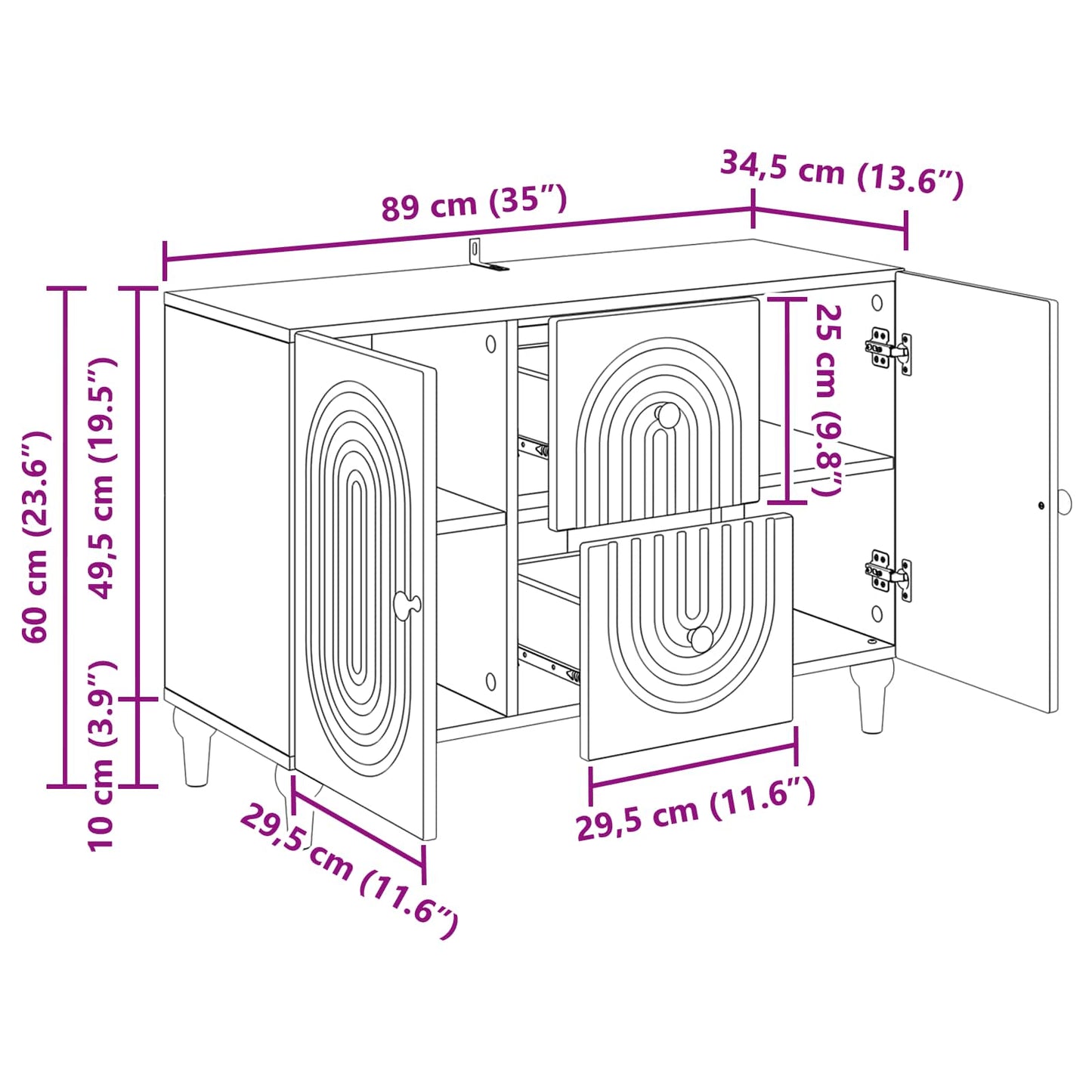 vidaXL Ντουλάπι TV Μαύρο 89 x 34,5 x 60 εκ. Επεξεργασμένο Ξύλο